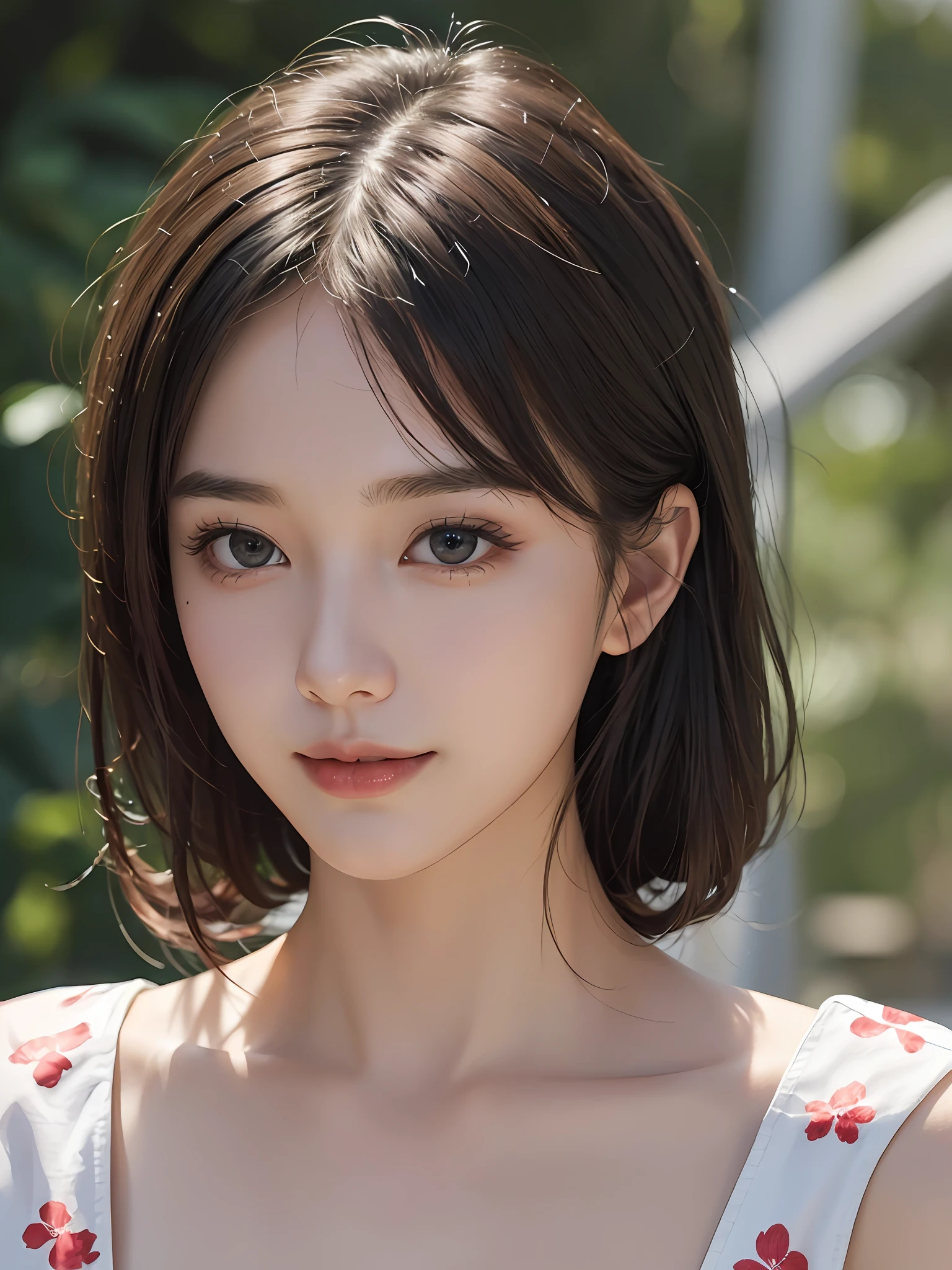 Masterpiece, best picture quality, high quality, beautiful woman, Japanese, popular Korean makeup, detailed, swollen eyes, detailed eyes, detailed skin, beautiful skin, ultra high resolution, (reality: 1.4),very beautiful, slightly younger face, beautiful skin, slender, (ultra realistic), (illustration), (high resolution), (8K), (very detailed) (best illustration), (beautifully detailed eyes), (super detailed), (wallpaper), (detailed face), looking at viewer, fine detail, detailed face, pureerosfaceace_v1, smiling, looking straight ahead, looking straight ahead, angle from waist up, realistic photo, bright lighting, professional lighting, black hair (some green), long hair, dark ruins, big red moon, gorgeous red and black dress, mature woman, long stylish bangs,