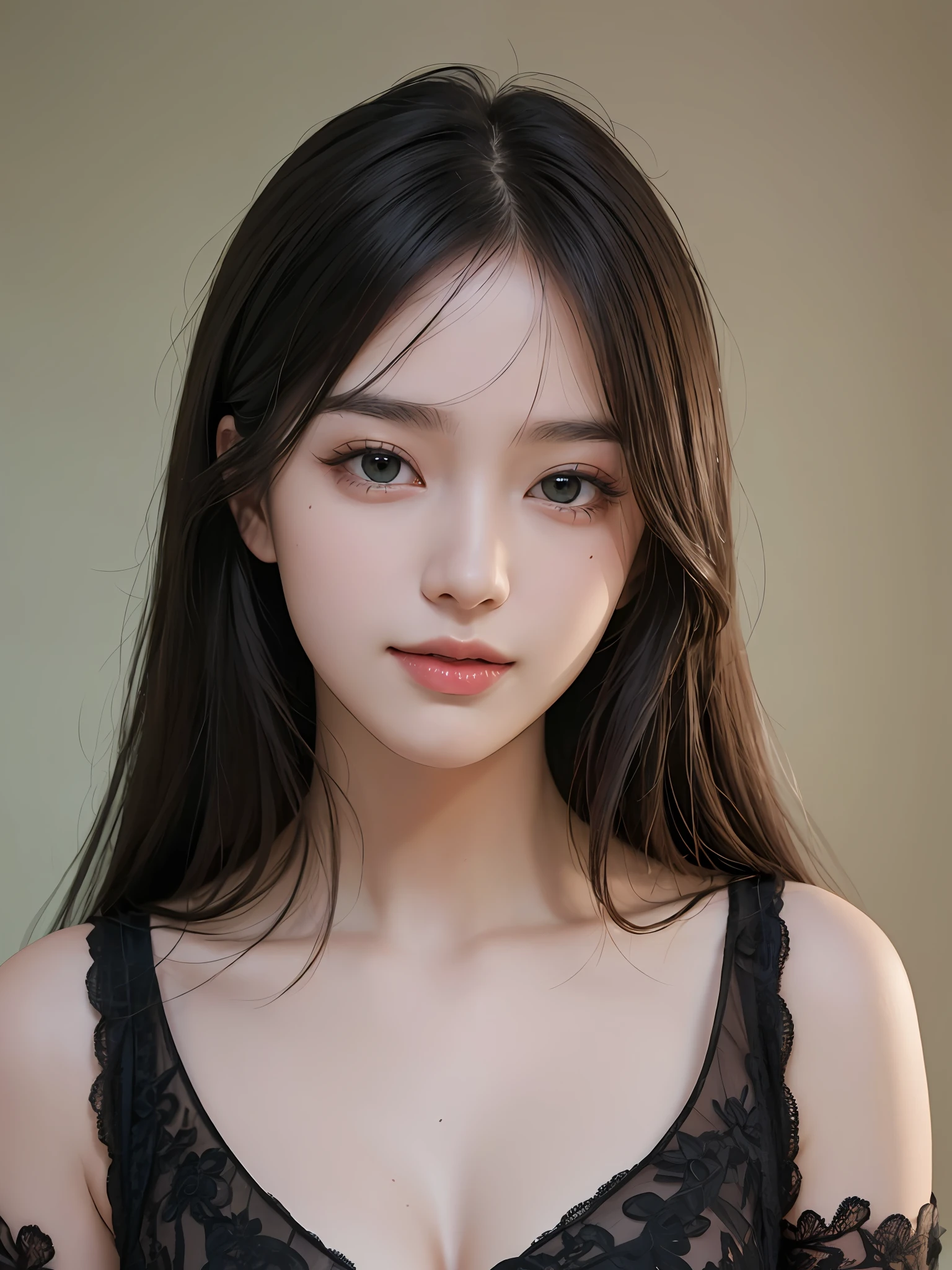 Masterpiece, best picture quality, high quality, beautiful woman, Japanese, popular Korean makeup, detailed, swollen eyes, detailed eyes, detailed skin, beautiful skin, ultra high resolution, (reality: 1.4),very beautiful, slightly younger face, beautiful skin, slender, (ultra realistic), (illustration), (high resolution), (8K), (very detailed) (best illustration), (beautifully detailed eyes), (super detailed), (wallpaper), (detailed face), looking at viewer, fine detail, detailed face, pureerosfaceace_v1, smiling, looking straight ahead, looking straight ahead, angle from waist up, realistic photo, bright lighting, professional lighting, black hair (some green), long hair, dark ruins, big red moon, gorgeous red and black dress, mature woman, long stylish bangs,
