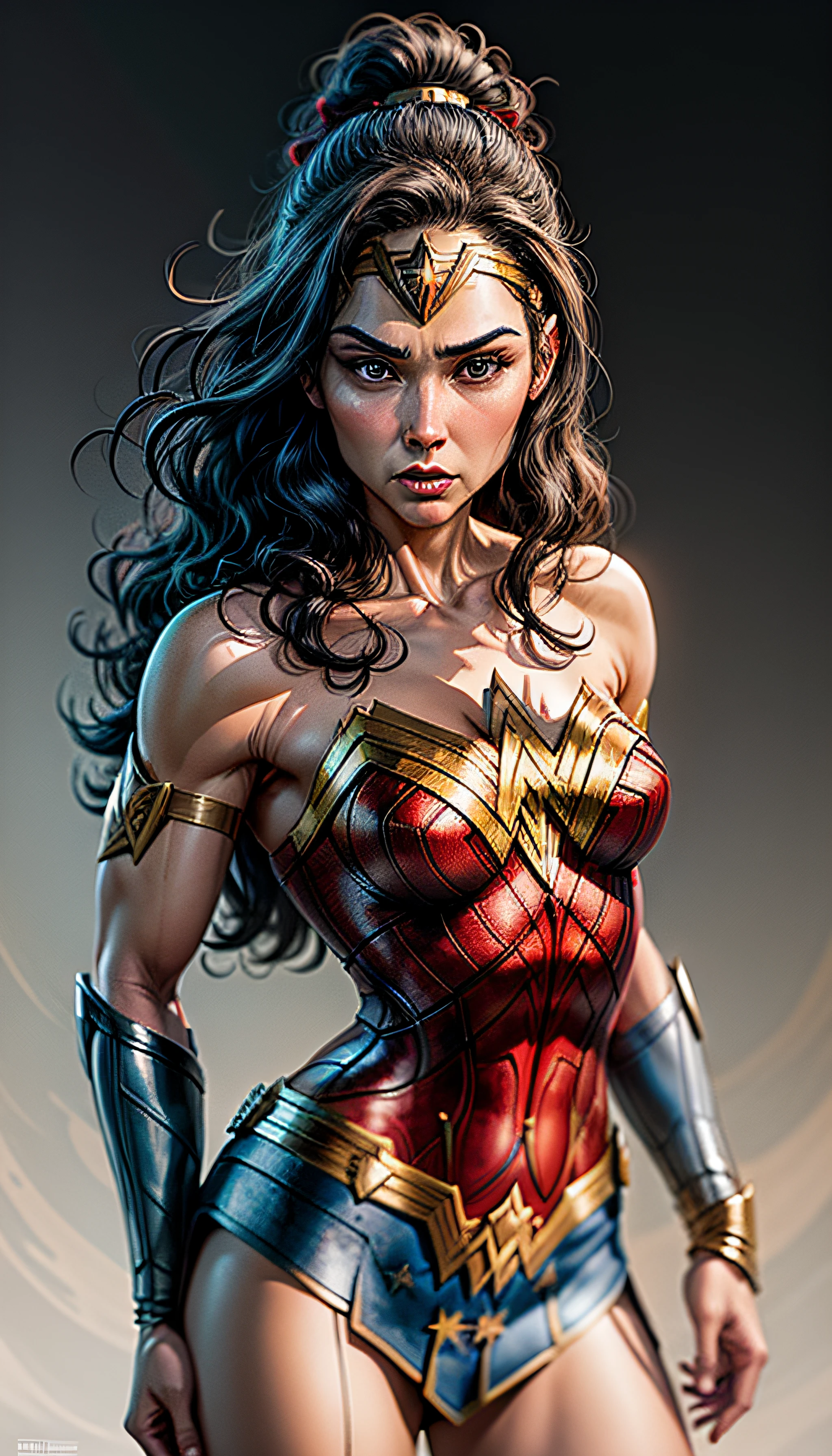 wonder woman, DC, personagem,  no estilo de 0mib, ilustrador, obra-prima, alta qualidade, 8k, high res, alto detalhamento, serious expression
