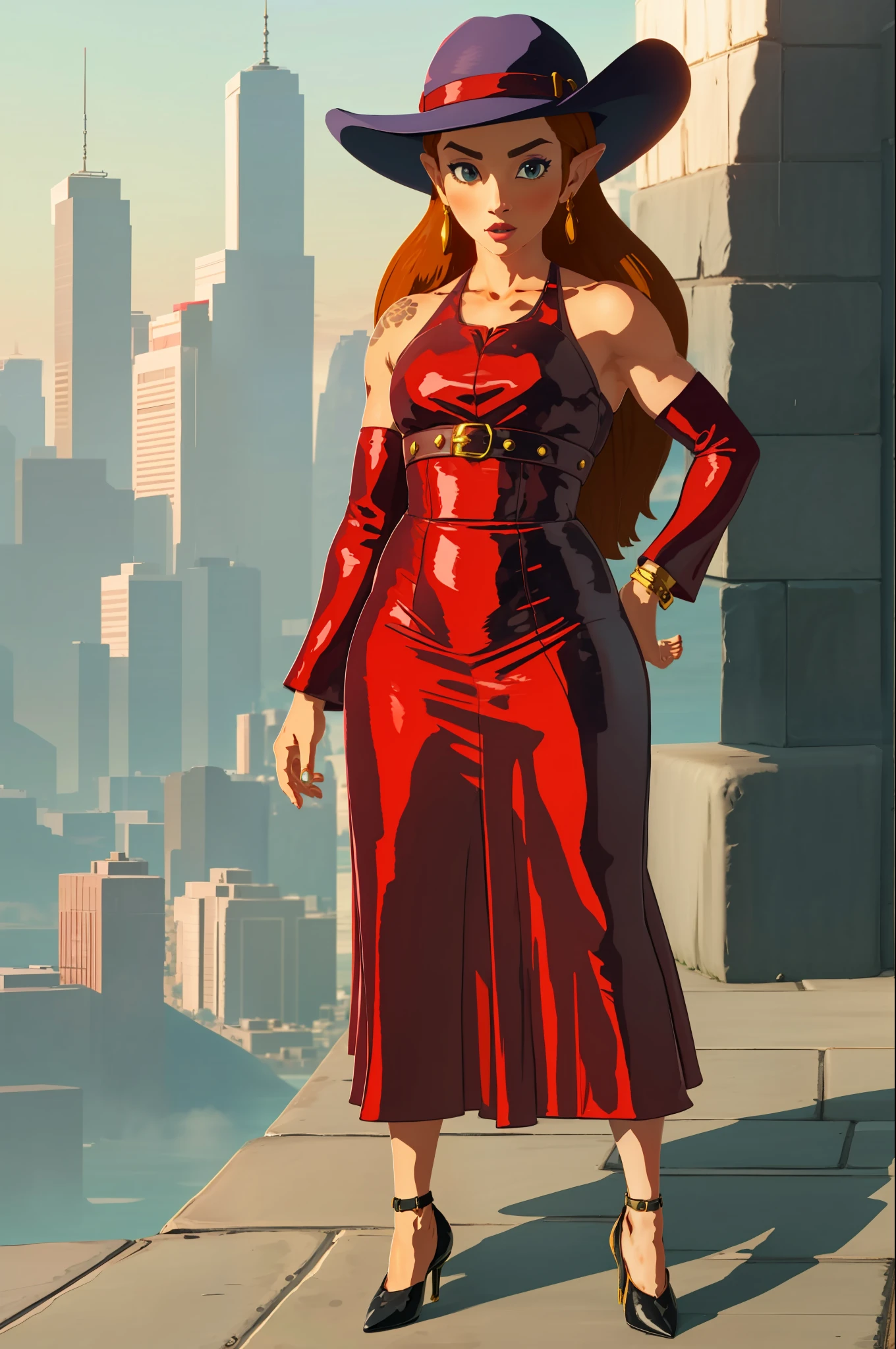 pauline
red headwear, sleeveless red dress, high heels
purple hat, red jacket, red pants, high heels 
botw style