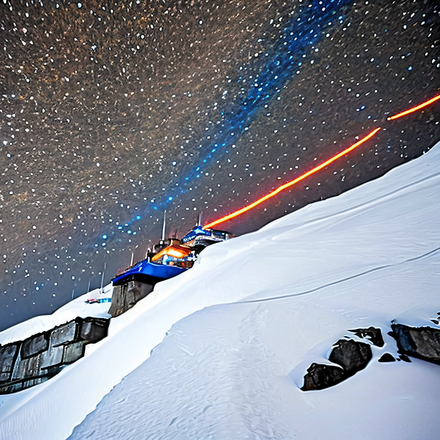 estrelas cadentes coloridas, em cima do mont everest