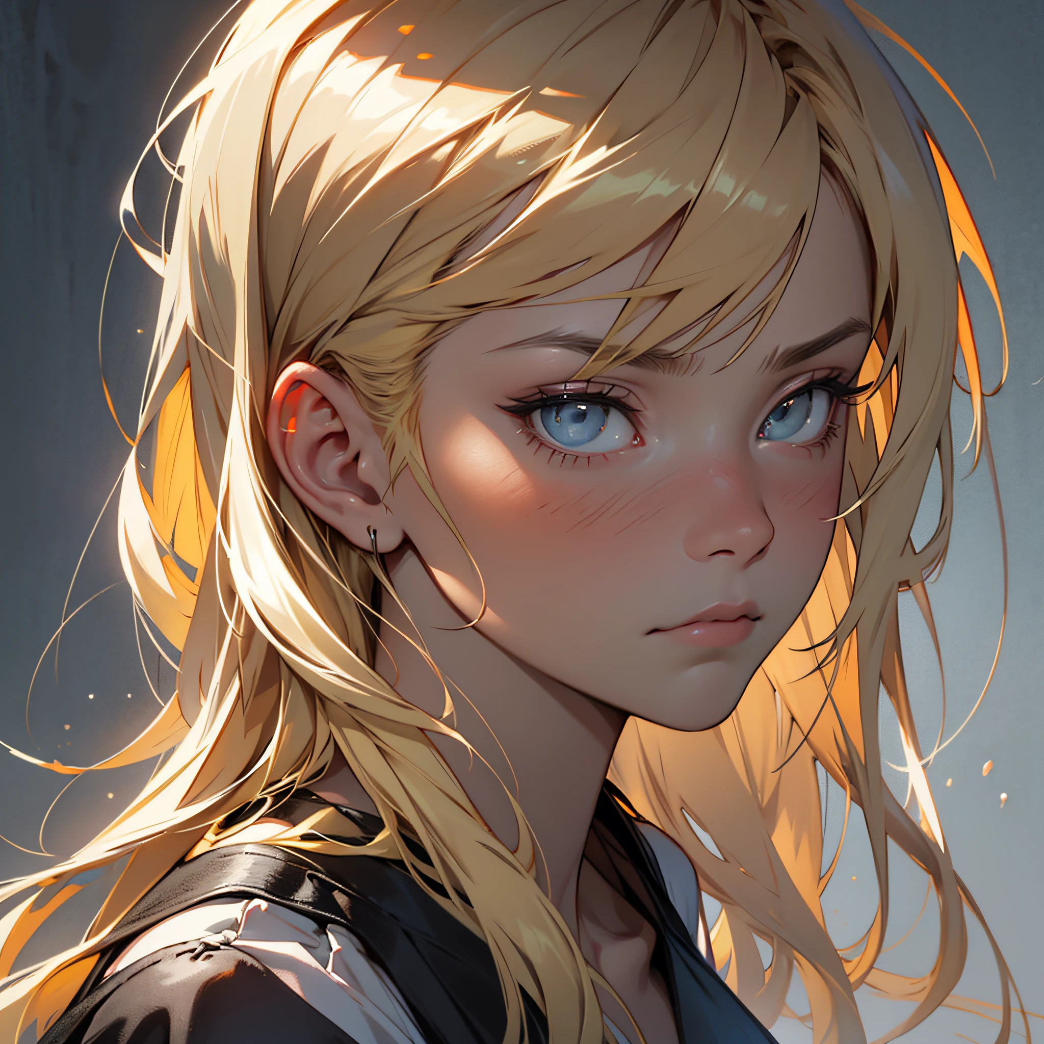 Portrait of a blonde girl with sad expression