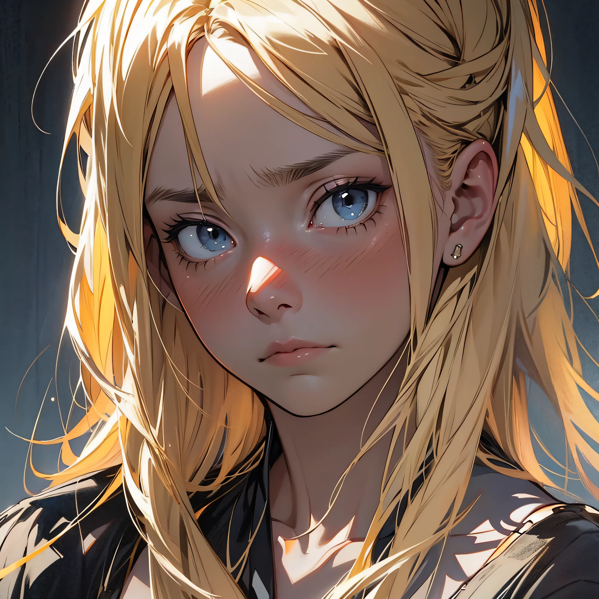 Portrait of a blonde girl with sad expression