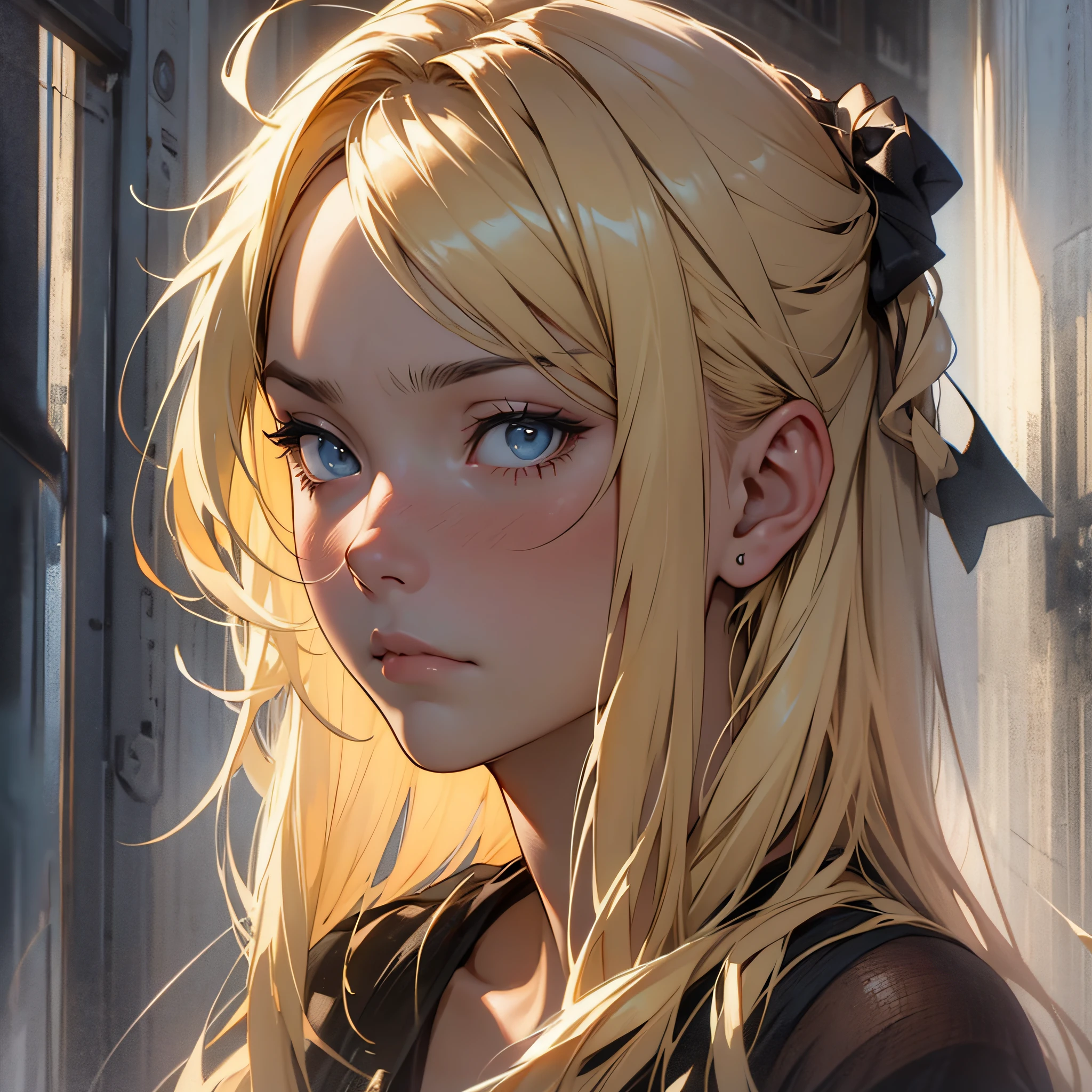 Portrait of a blonde girl with sad expression