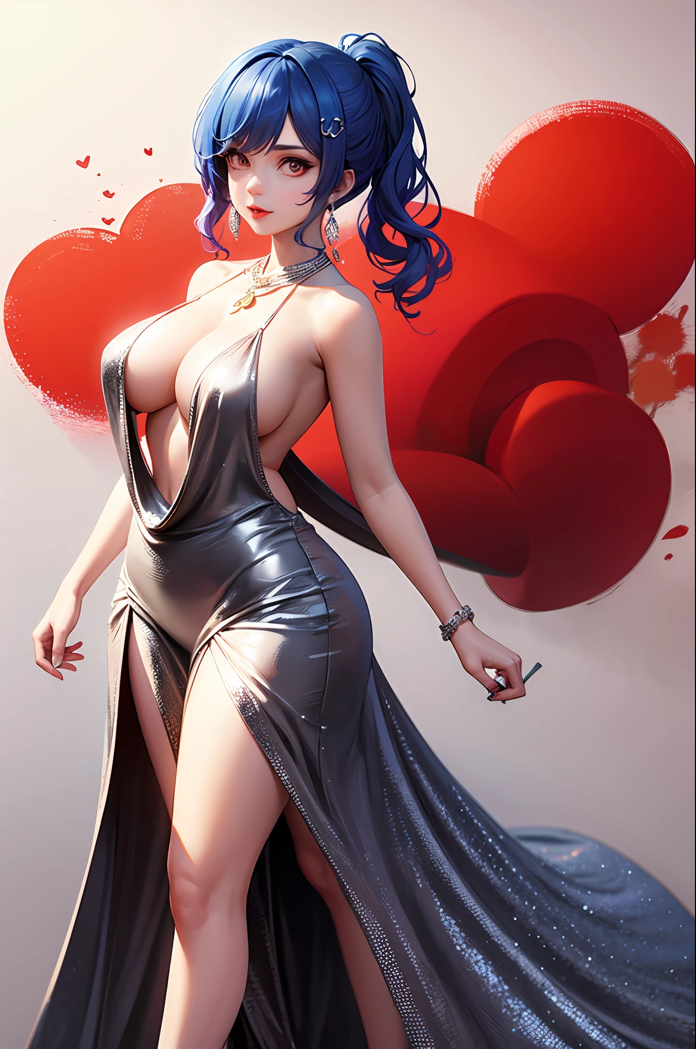 1girls,st。Luigi\(Azur route\),standing a,full length full body,piece dress,silver dress,revealing clothing,anirl,the best quality t,super high res,Plump breasts
