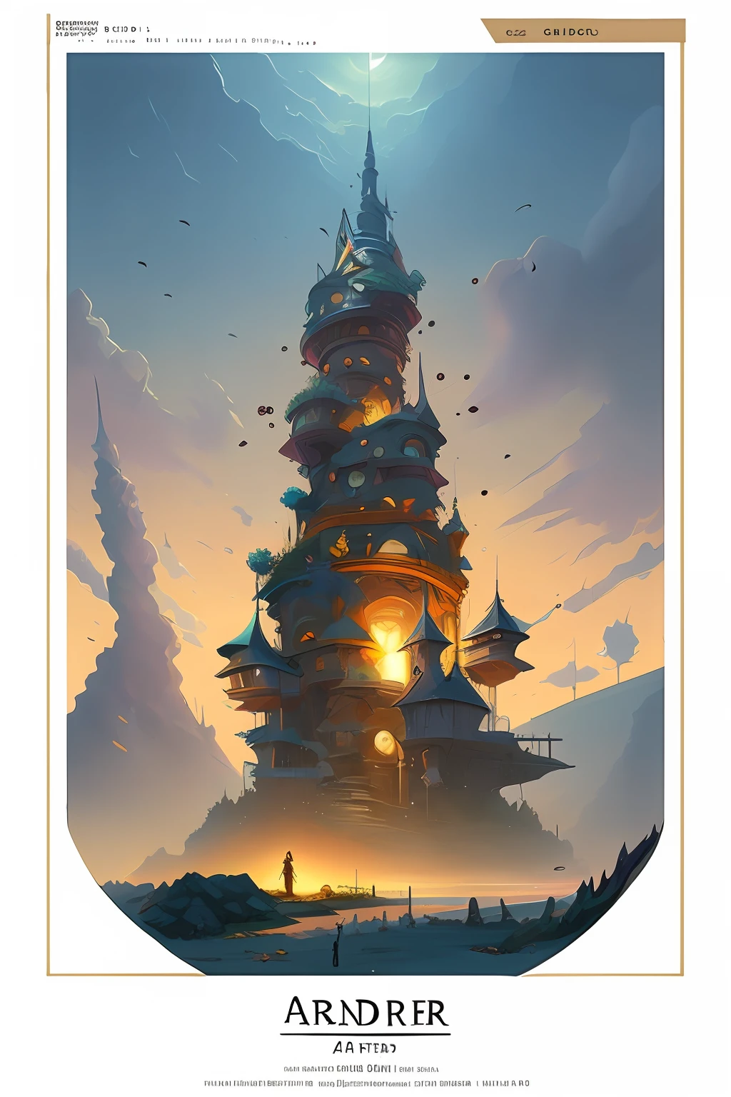 there is a large tower with a clock on it in the sky, Estilo Andreas Rocha, Vencedor do concurso Artstation, bordas ornamentadas + arte conceitual, inspirado em Andreas Rocha, Torre Steampunk Gigante e Imponente, illustration concept art, concept art illustration, Arte conceitual da torre medieval gigante, cloud palace, Silvain Sarrailh, arte conceitual | RHADS