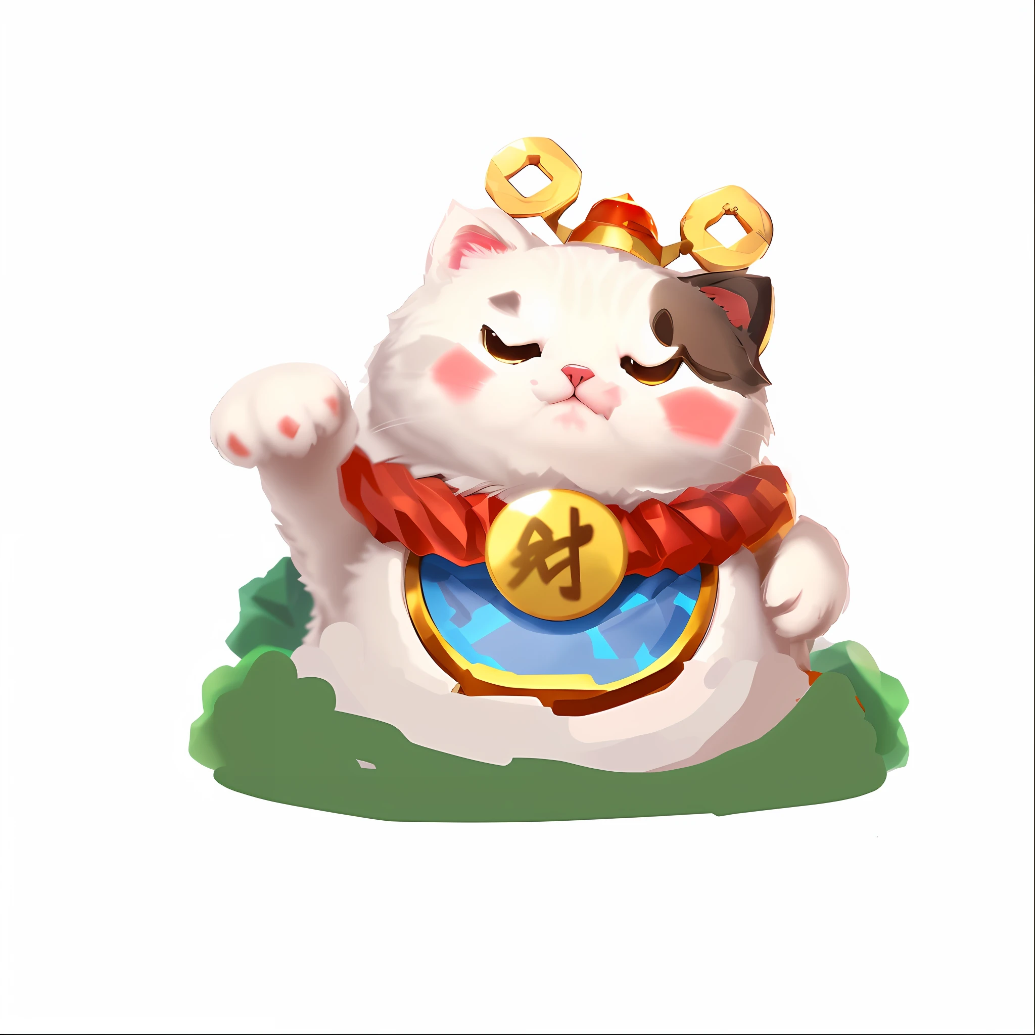 there is a white cat with a gold medal on its chest, fat chibi grey cat, Kawaii cat, a cute cat, world boss kitten, shui mo hua, inspired by Pu Hua, author:Shitao, god of cats, adorable digital painting, onmyoji, Cute cat, onmyoji detailed art, anime cat, the cat. digtial painting, game icons,C4D