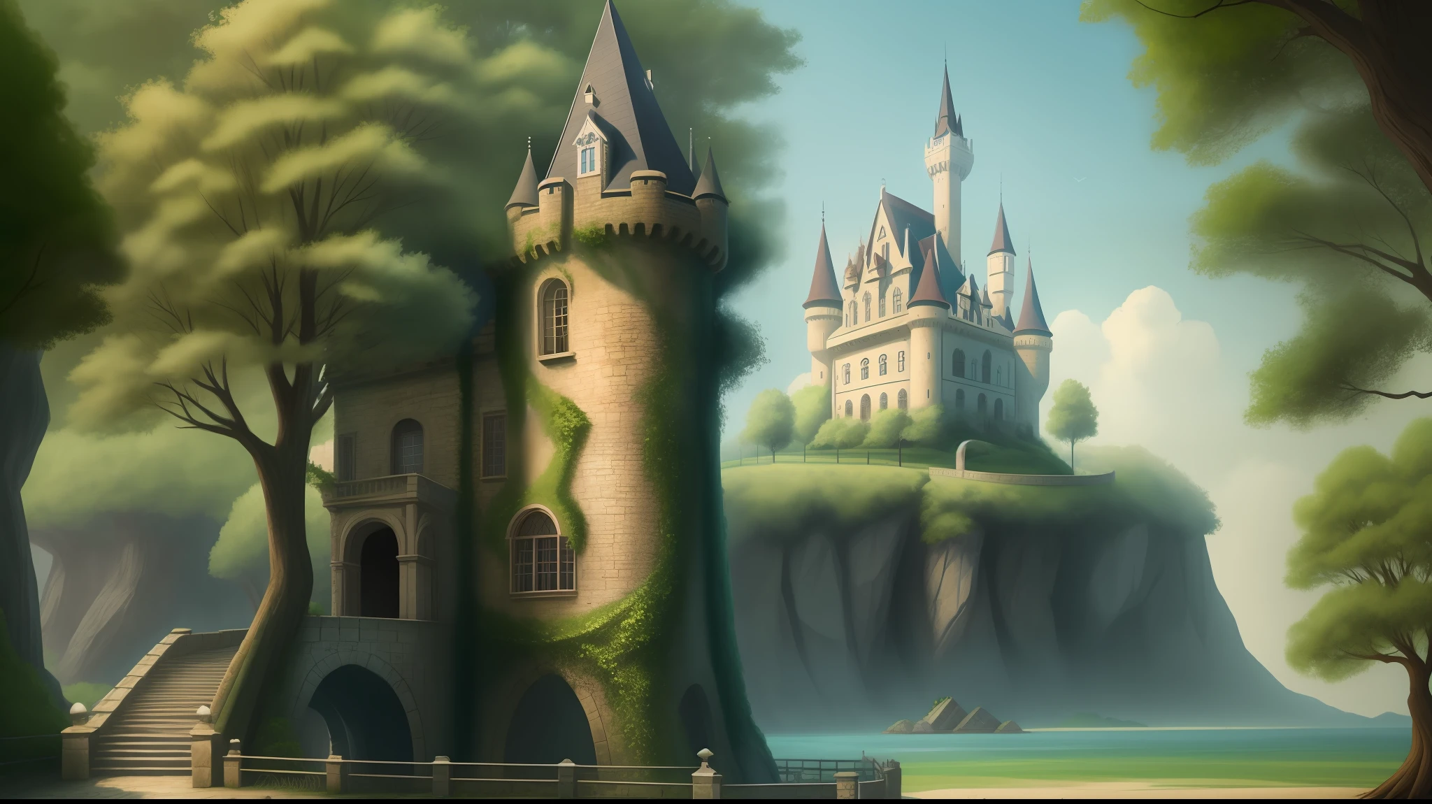 paisagem medieval. estilo chibi. castelo sombrio. escuro. cenario de terror, desenho animado. imagem em 8 ka ,high-definition. desenho animado detalhado