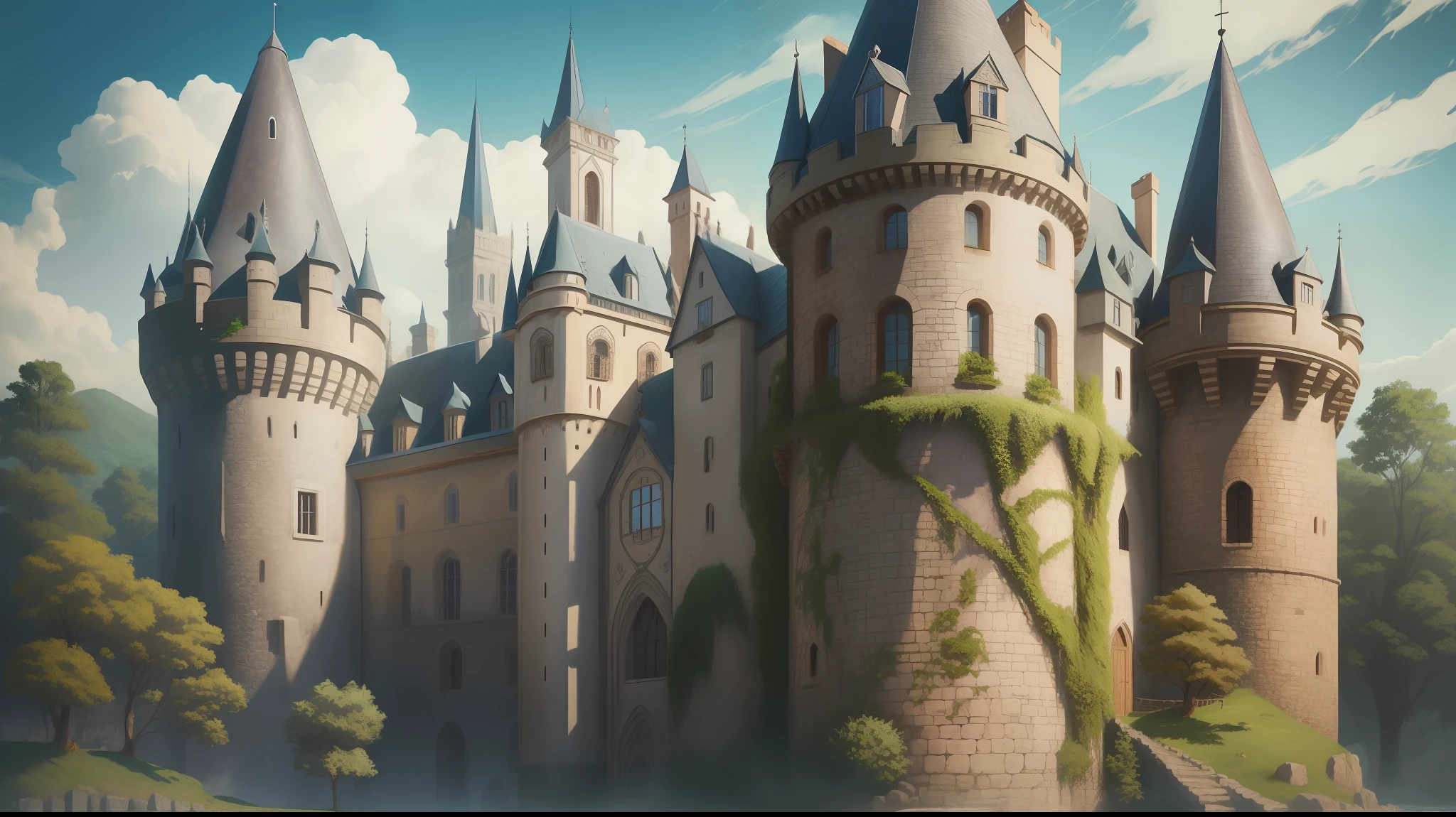 paisagem medieval. estilo chibi. castelo sombrio. escuro. cenario de terror, desenho animado. imagem em 8 ka ,high-definition. desenho animado detalhado