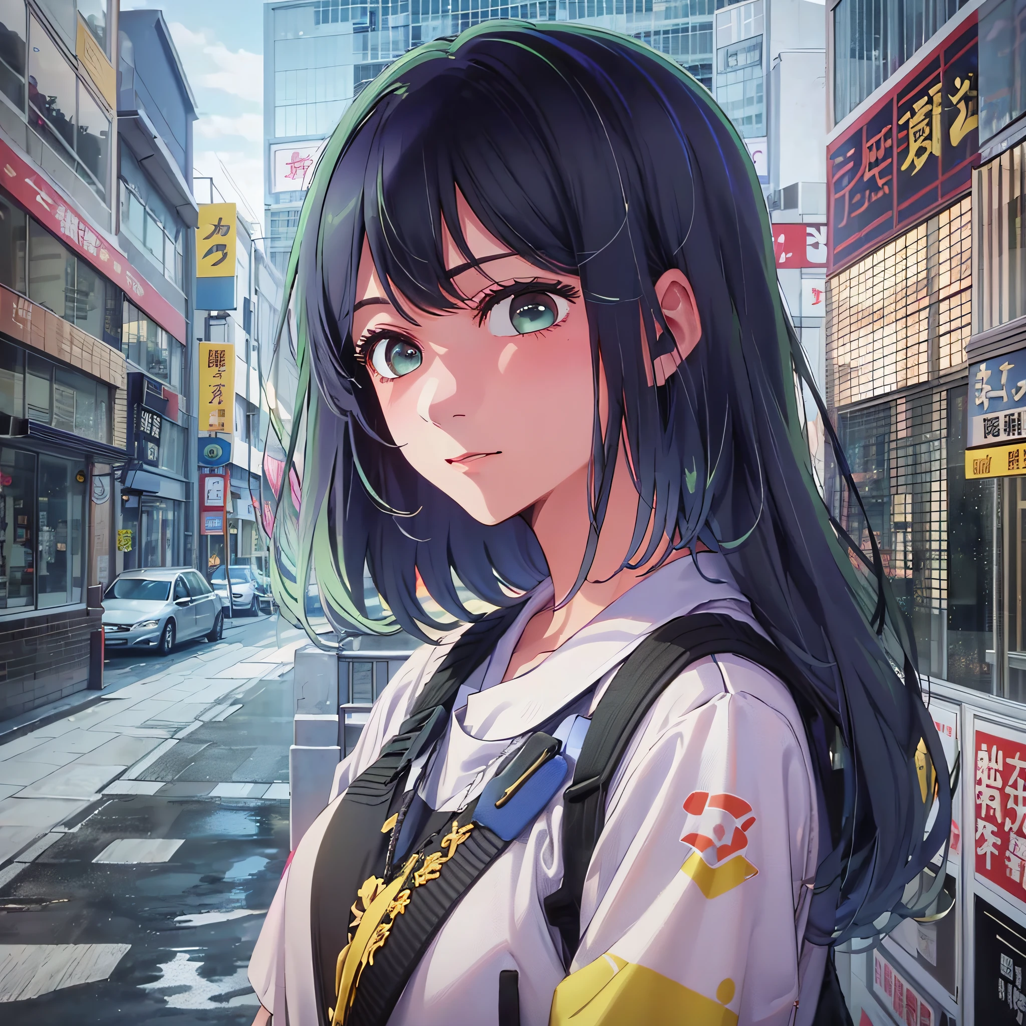 (masterpiece), (best quality), (ultra detailed),(乱发),(illustration), (1girl), (Fashionable clothing), standing,Fashion model, looking at viewer, (interview), (simple background),美丽细致的眼睛，精致美颜，漂浮，(高富和度)，(colorful splashs)，colorful bubble，(shining)，focus on face，