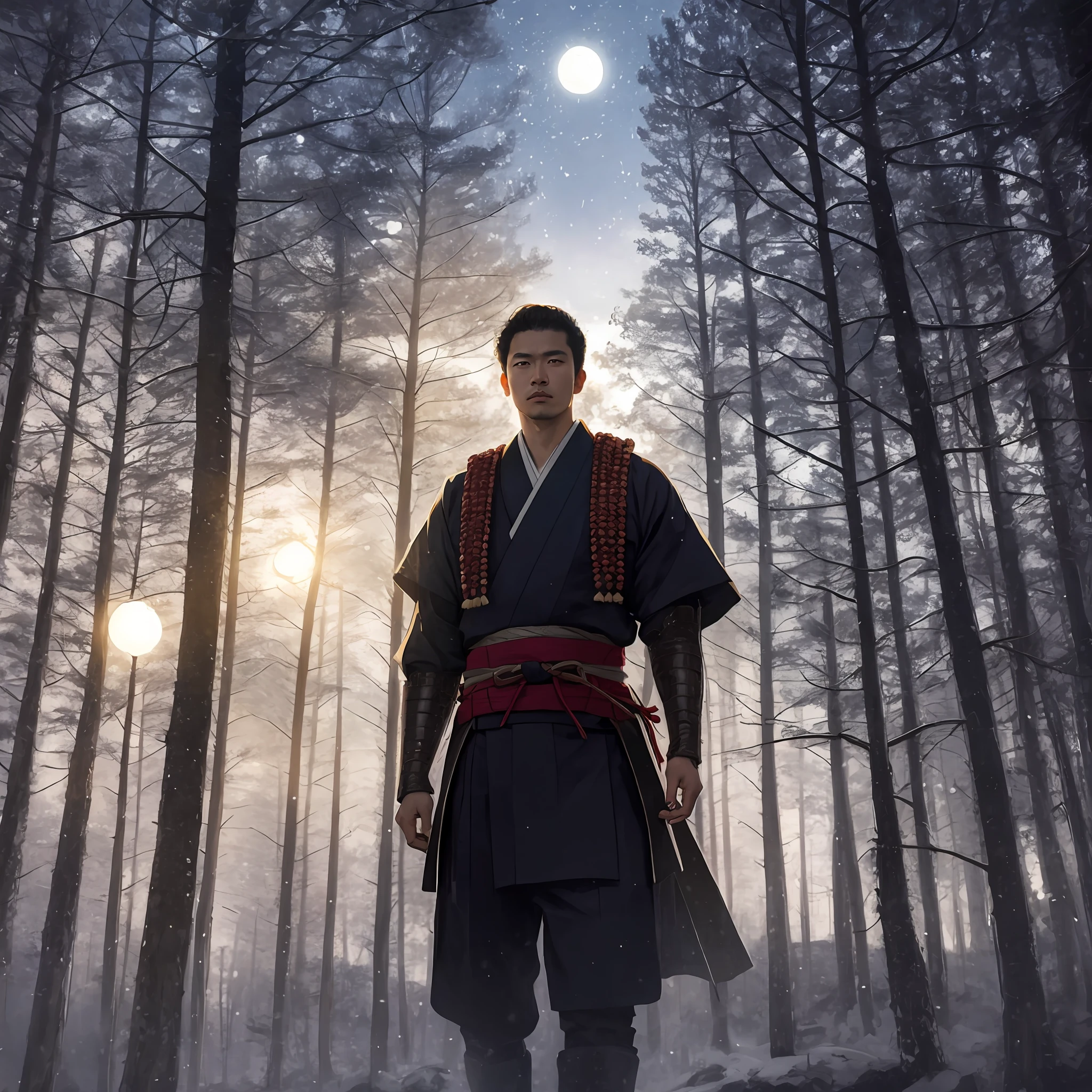 arafed image of a man in a full - length outfit standing in a forest, japanese live-action movie, inspired by Kanō Hōgai, foto de retrato samurai, filme ainda 8K, imagem promocional do filme, ainda de um filme live action, inspired by Kanō Sansetsu, foto de retrato de pintura fosca, inspired by Kanō Tanshin