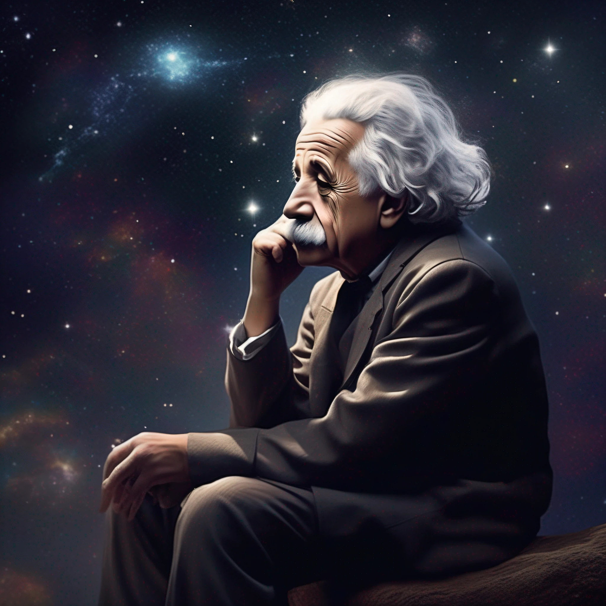 Albert Einstein found himself lost in deep thought, pondering the mysteries of the universe