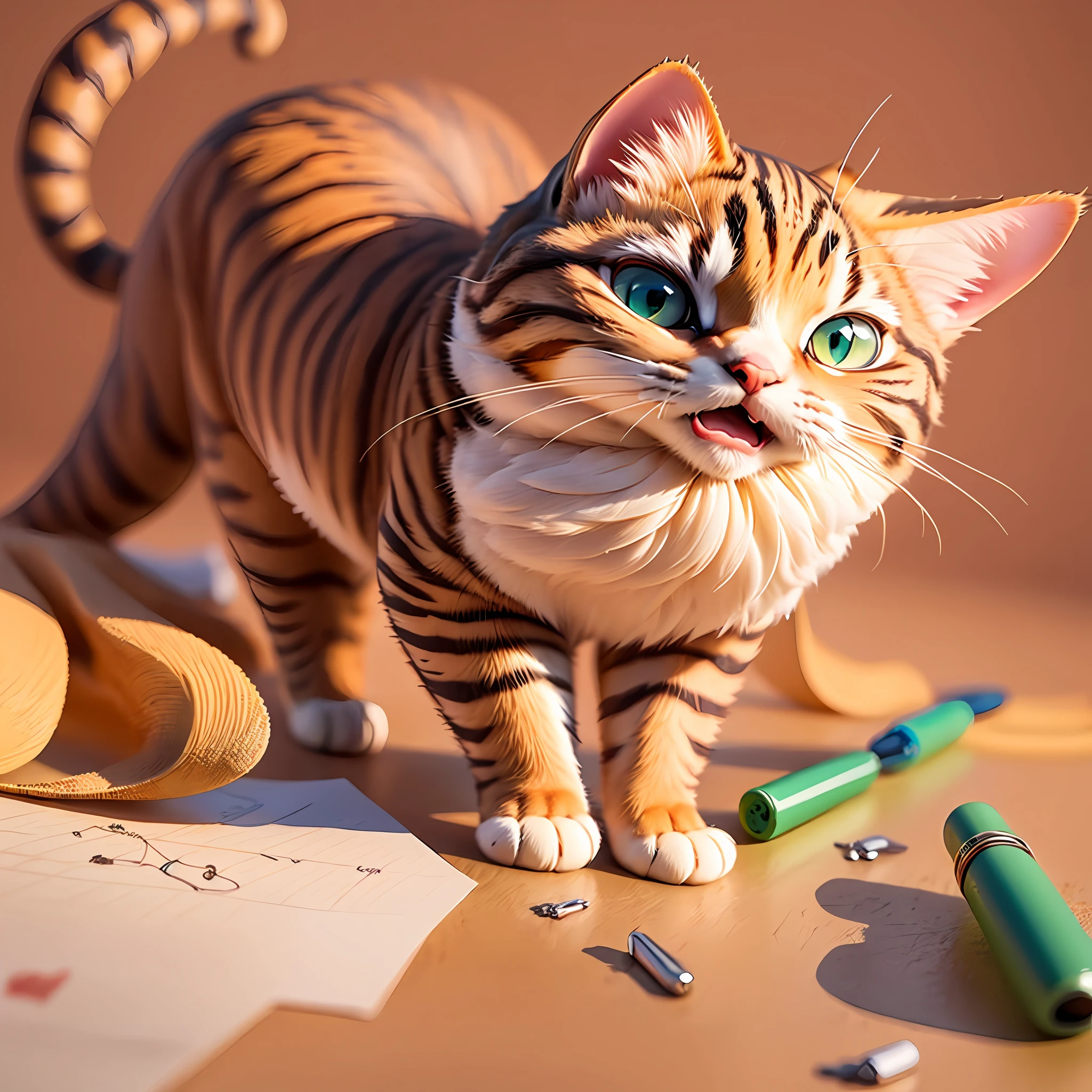 desenho animado de um gato tigrado em uma papelaria