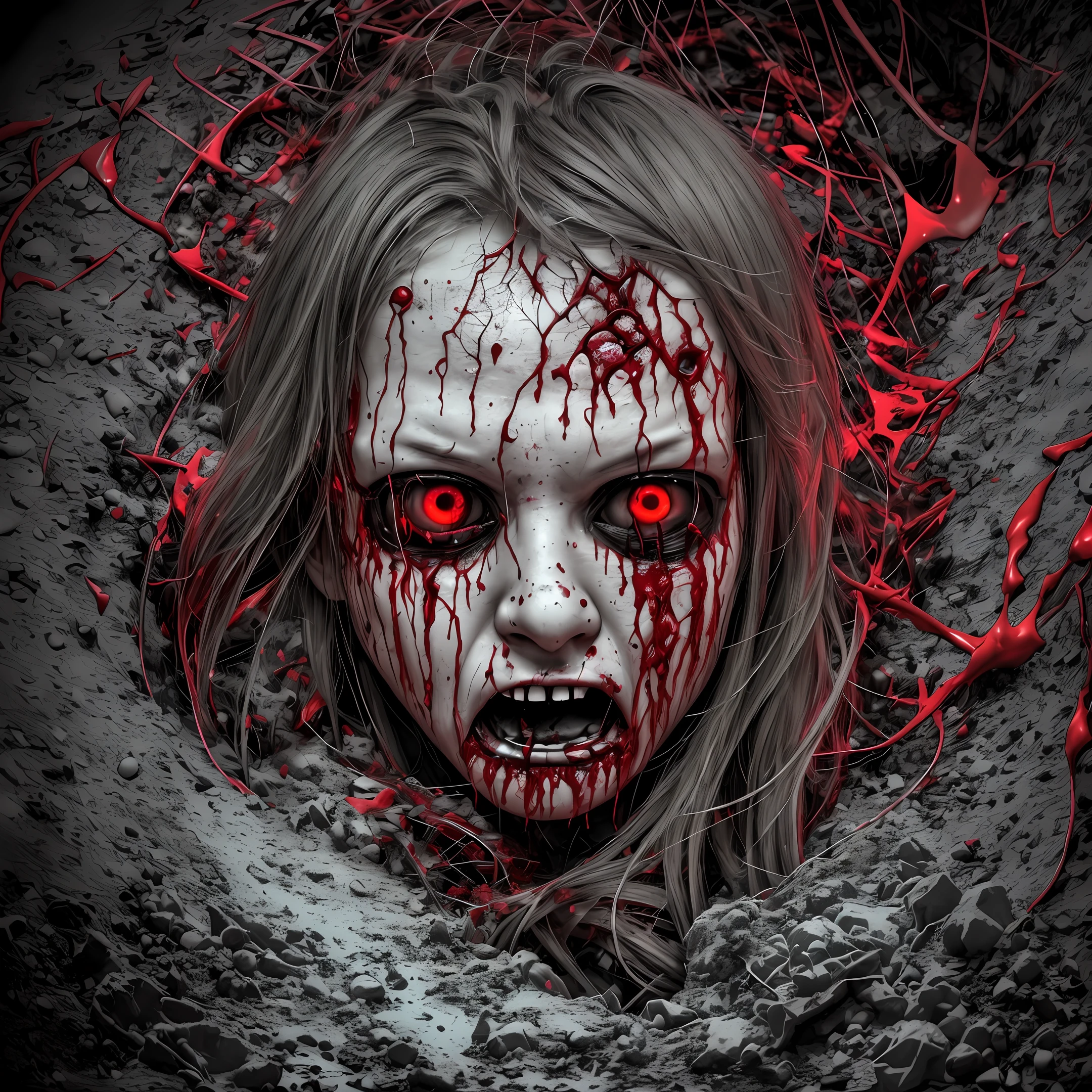 A shocking and bloody image that evokes true terror. Dark and claustrophobic environments are dominated by gruesome scenes of extreme violence, where blood flows freely and mutilated bodies are mercilessly exposed. The atmosphere is charged with anguish, fear and a sense of impending dread. This image is a disturbing dive into the darkest depths of horror. --auto --s2