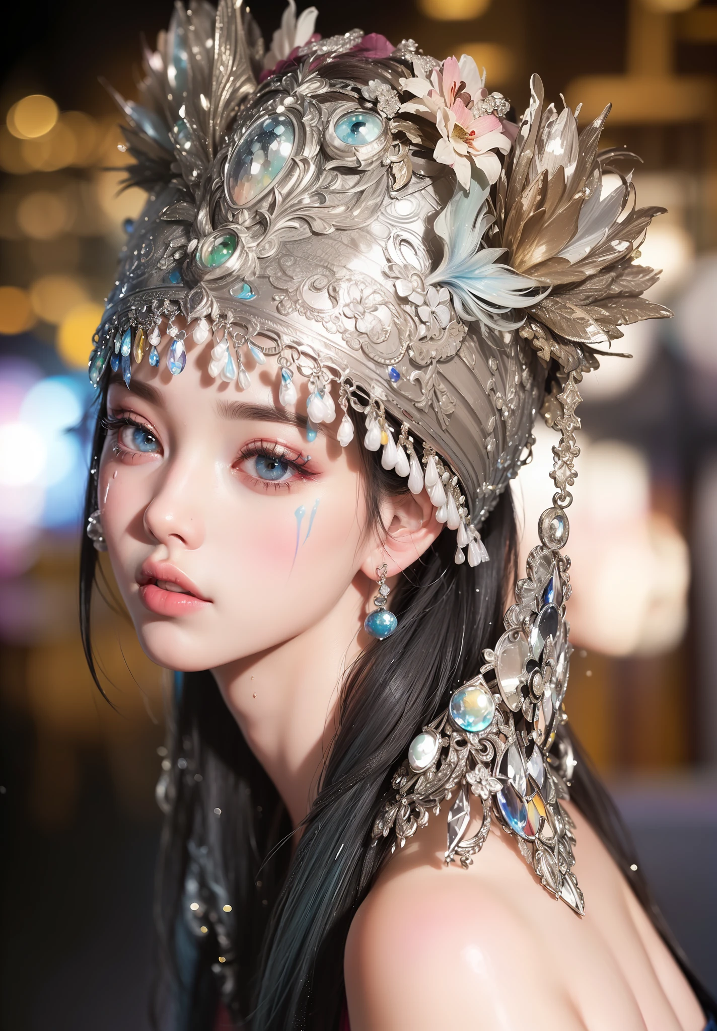 (Pink Fashion T-shirt:1.9),(Colorful hair: 1.8), (all the colours of the rainbow: 1.8),(((((vertical painting:1.6))), (painting:1.6),front, comics, illustrations, paintings, large eyes, crystal clear eyes,( rainbow color gradient high ponytail:1.7), exquisite makeup, closed mouth,(Small Fresh: 1.5),(Wipe Chest: 1.6) ,long eyelashes, white off shoulder T-shirt, White Shoulder Shirt,looking at the audience, large watery eyes, (rainbow colored hair:1.6), color splash, (solo:1.8), color splash, color explosion, thick paint style, messy lines, ((shining)),(colorful), (colorful), (colorful), colorful, Thick Paint Style, (Splash) (Color Splash), Vertical Painting, Upper Body, Paint Splash, Acrylic Pigment, Gradient, Paint, Highest Image Quality, Highest Quality, Masterpiece, Solo, Depth of Field, Face Paint, colorful clothes, (Elegant: 1.2), gorgeous,long hair, wind, (Elegant: 1.3), (Petals: 1.4),(((masterpiece))),(((best quality))),((ultra-detailed)),(illustration),(dynamic angle),((floating)),(paint),((disheveled hair)),(solo),(1girl) , (((detailed anima face))),((beautiful detailed face)),collar,bare shoulders,white hair, ((colorful hair)),((streaked hair)),beautiful detailed eyes,(Gradient color eyes),(((colorful eyes))),(((colorful background))),(((high saturation))),(((surrounded by colorful splashes))),