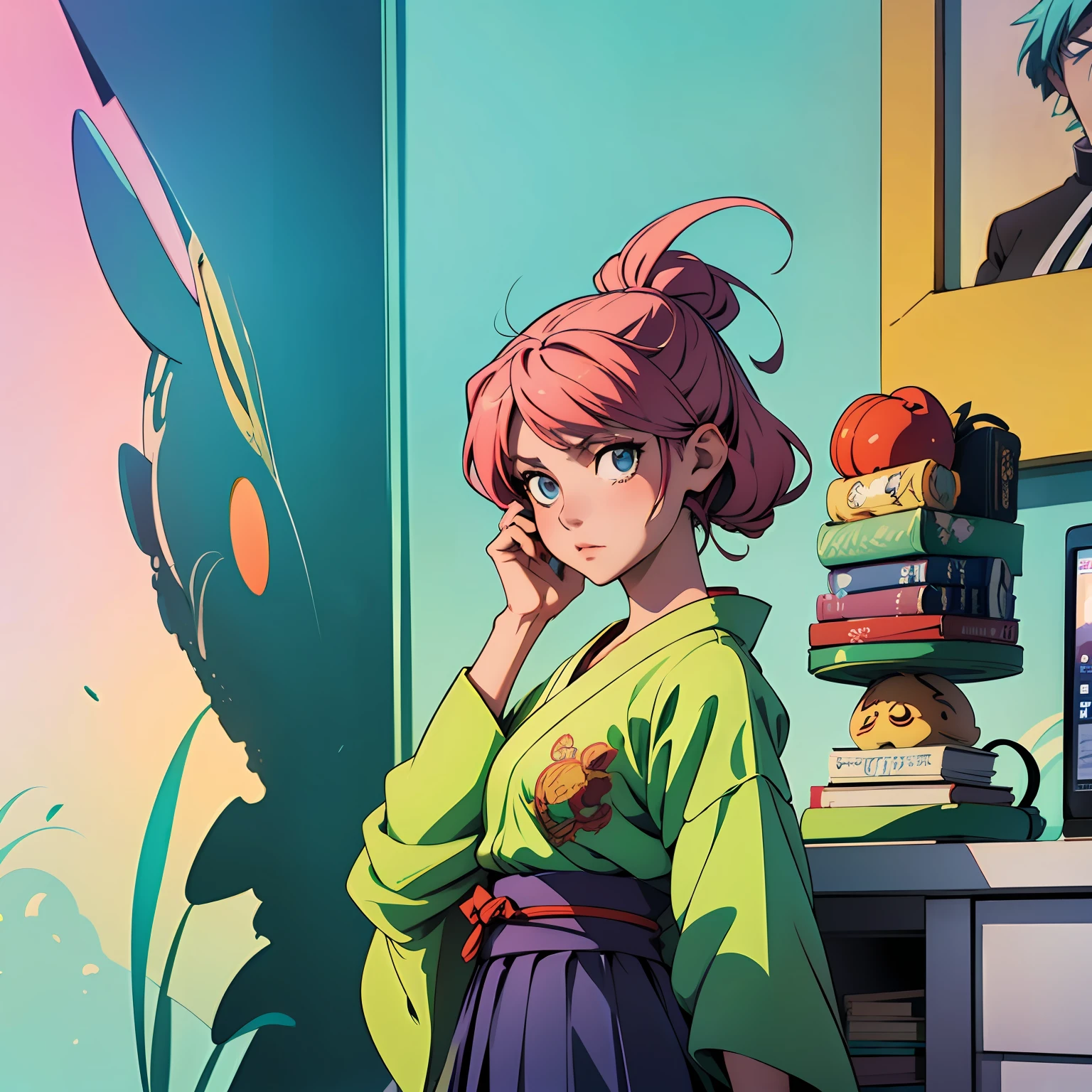 garota lendo livro com fone em um quarto estilo anime 4k, bela cena de anime, Estilo anime 4K, anime bela cena de paz, Anime Art Wallpaper 4K, Anime Art Wallpaper 8K, arte de fundo do anime, beautiful anime scenery, 4k anime wallpapers, cidade japonesa, Fundo do anime --auto