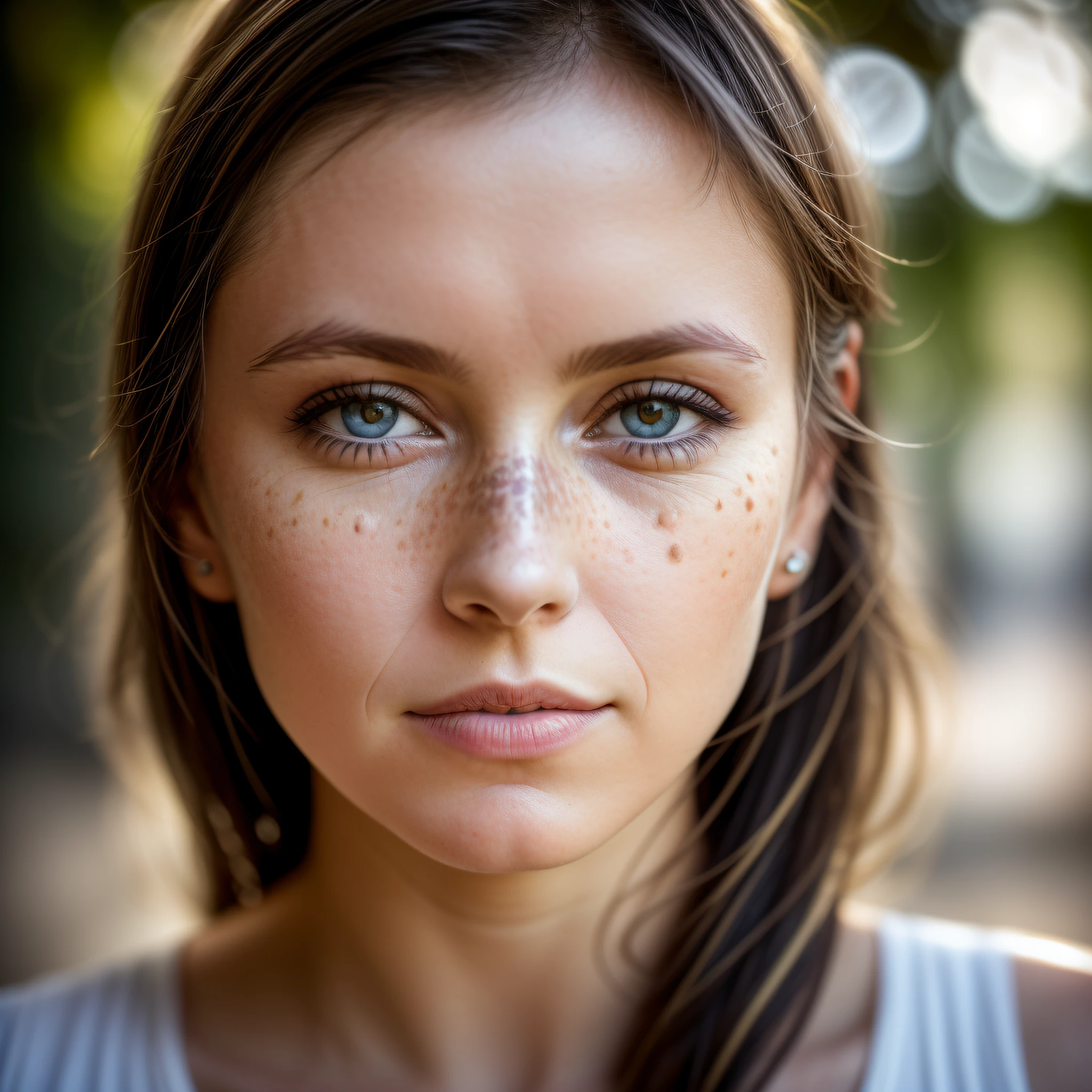 RAW photo, photography, photorealistic, Bokeh, raw, ((streaked sunlight over face)), close portrait, (extreme skin details), skinny (30yo Scottish woman), ultra realistic, rule of thirds, dramatic overhead lighting, detailed face, cute, shallow depth of field, intricate details, god rays, light leaks --auto
