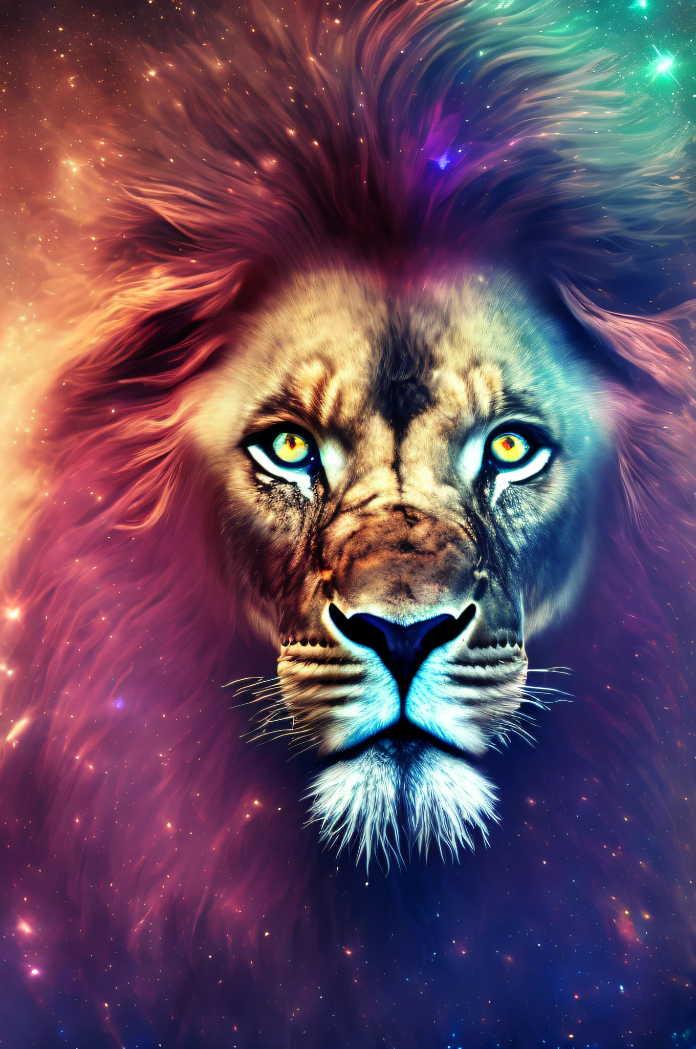 galaxies, espirais, outer space, Nebulosas, estrelas, smoke, iridescente, detalhe intrincado, in the form of a lion, octane rendering, 8k