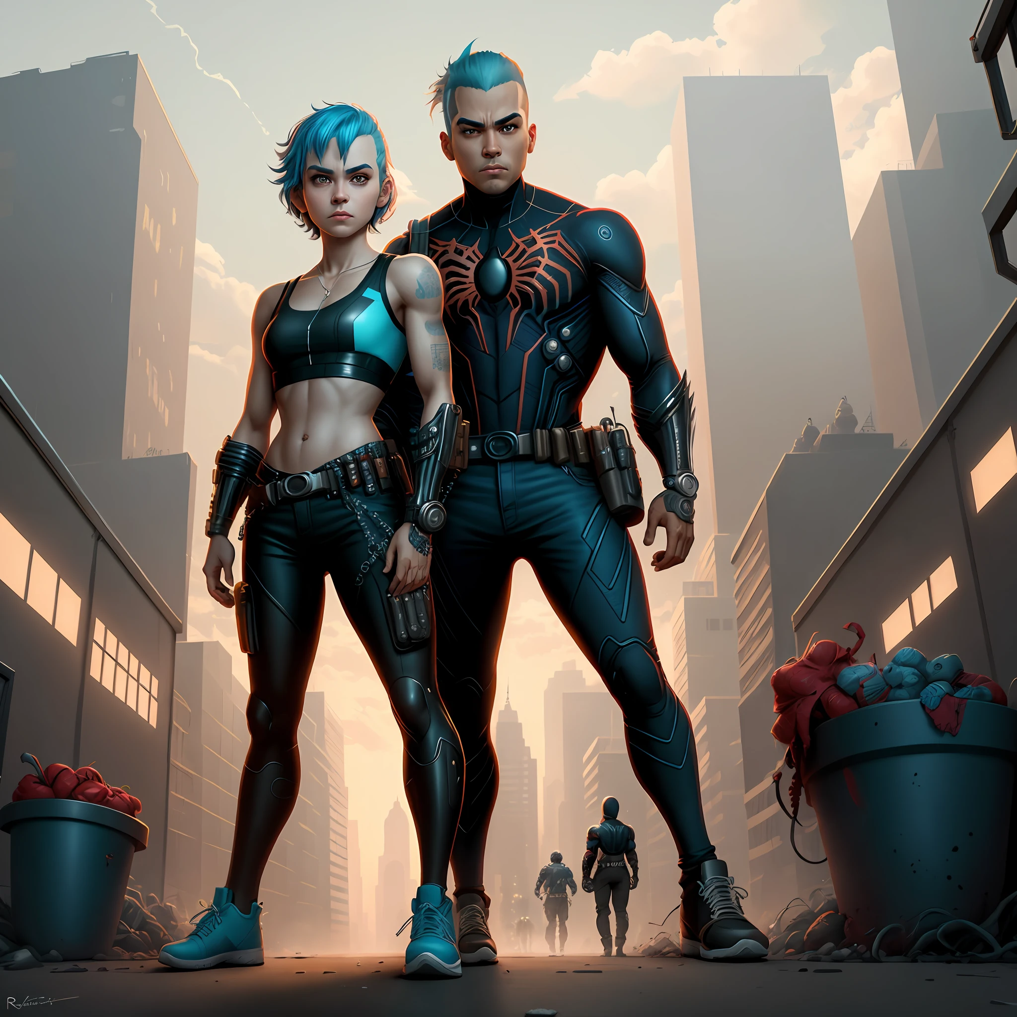 Homem, musculoso,  com cosplay  do homem-aranha, requintado, Arm representation, corpo de cabelo branco e azul, sapatos requintados, representation of the eyes, cabelo requintado, 8k ,  cidade cyberpunk,  futurista, lua, estrelas
