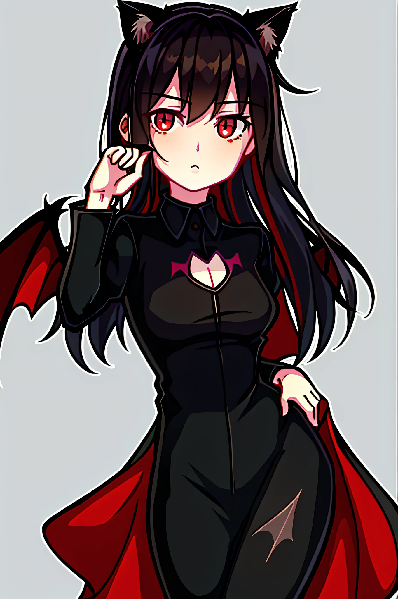 Long hair, black hair, red eyes, one wing, Devil's wings, high resolution, extremely delicate and beautiful,finely detailed eyes and detailed face,ultra detailed, perfect details