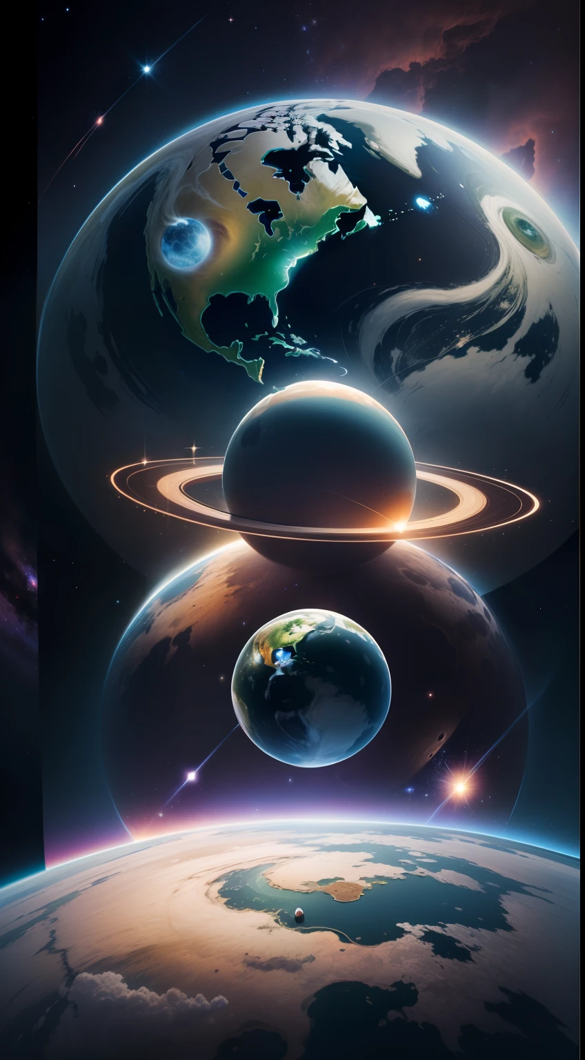 Space Vision, Astronaut, Earth seen from outside, 4k, ultra-detailed, stars, planets, floating, off earth, extra realistic, realistic, 4k, reality, transmutation, ultra-detailed.