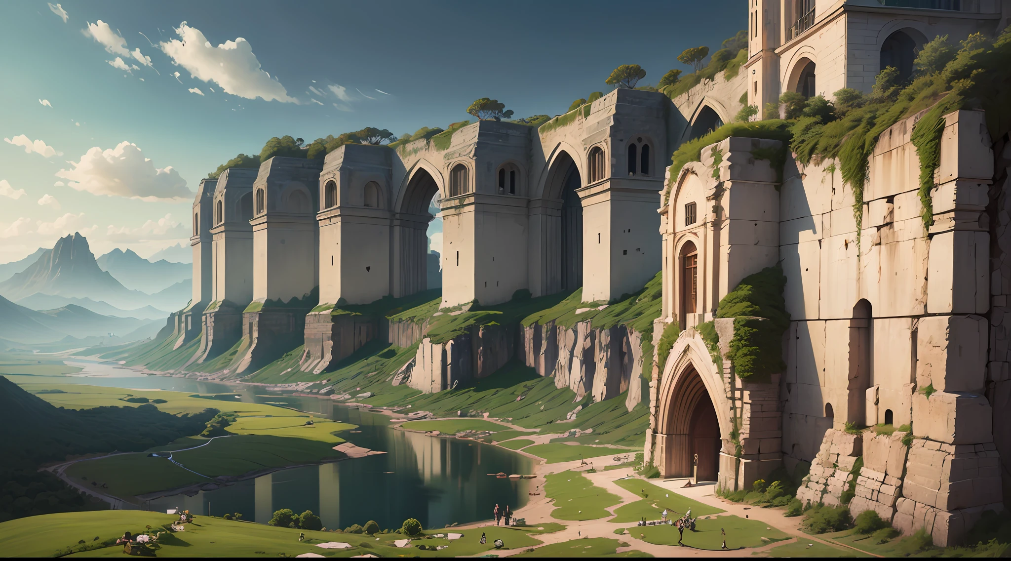 paisagem medieval. noite escura , guerra estilo chibi. noite, muralha de pedra sombrio. escuro. cenario de terror, desenho animado. imagem em 8 ka ,high-definition. desenho animado detalhado --auto