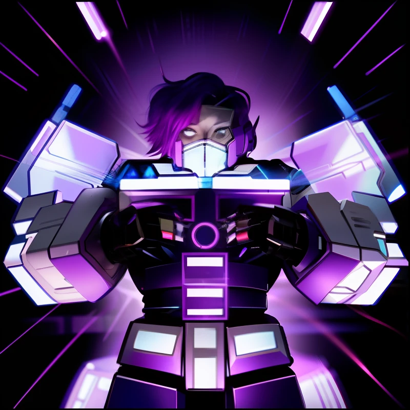 a cartoon image of a robot with purple hair and a purple face, Dios griego en estilo mecha, purple armor, clothed in cyber armour, purple glowing core in armor, Shockwave, goth transformers, girl in mecha cyber armor, wearing dark purple armor, Cybertroniano, sleek purple armor, Mech Decepticon gris oscuro, cyber fight armor
