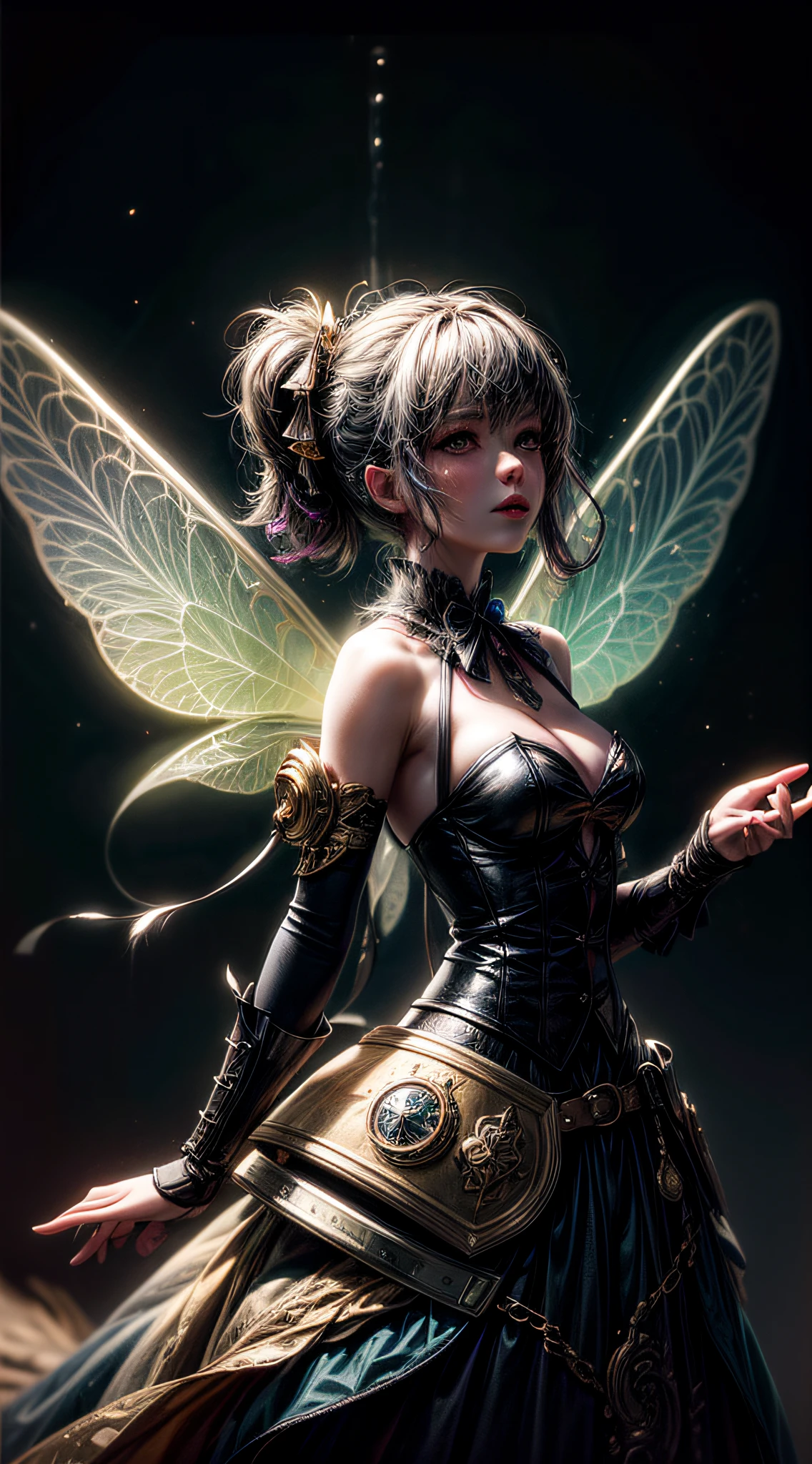 fine art masterclass splash spray trickle daubs of rainbow opaline Prisma Sakuraoil color,Steampunk celestial ethereal ghostly Fairy, HDR, ultra high-detail, centered, bokeh, lens flare, foggy dusk, bloom, light bloom, cinematic lighting, high dynamic range, depth of field, full pose