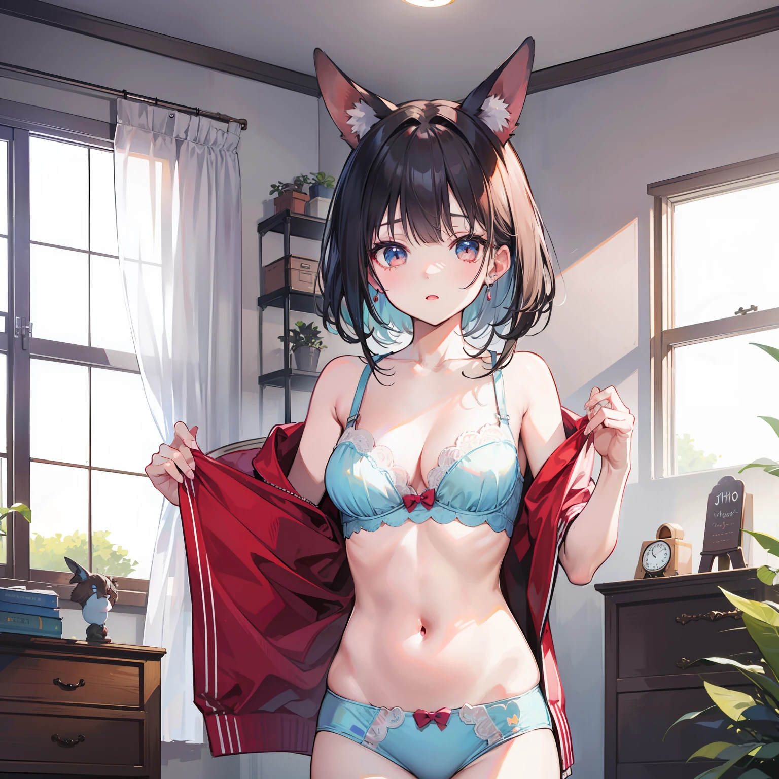 Rabbit girl Morning changing clothes Surprised face ((jito eyes)) Underwear In the room