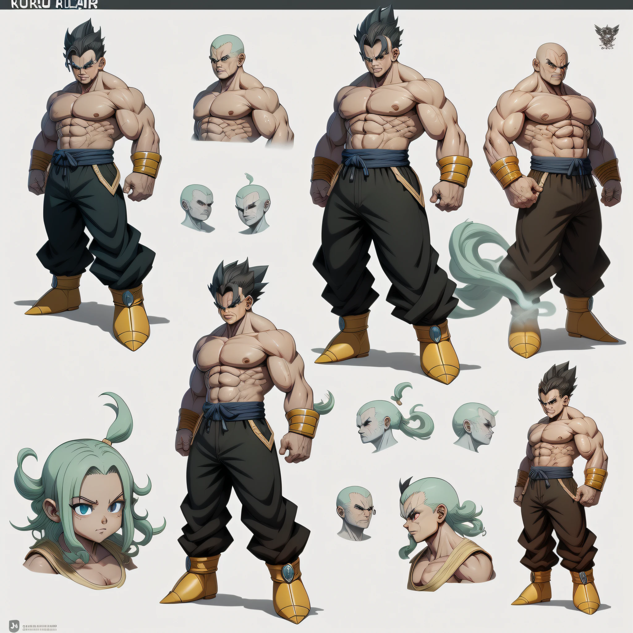 mix of the characteristics of the characters Kuririn from dragon ball and Tengen Uzui from demon slayer, smoke atmosphere, Muscles, poder destrutivo, super definido, forma intricada, (anatomia perfeita)
