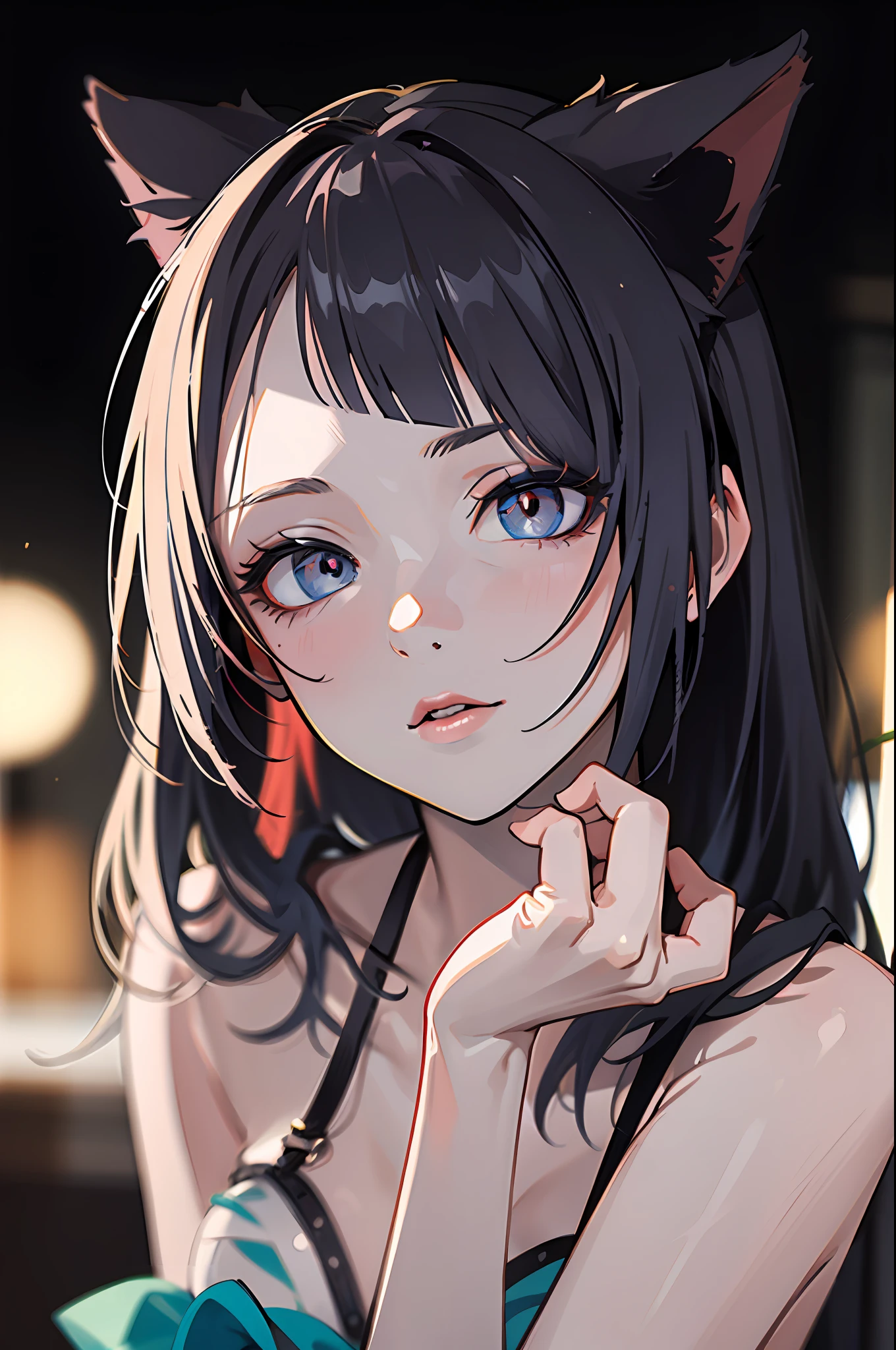 (Masterpiece, Best quality:1.2), Photorealistic, Refinement, Cat Ears female, female, swimwear,semi naked,Full body, Delicate face, Fine eyes, Sharp pupils, Realistic pupils, Face light, Realistic skin, firm skin, ultra details, Depth of field, bokeh