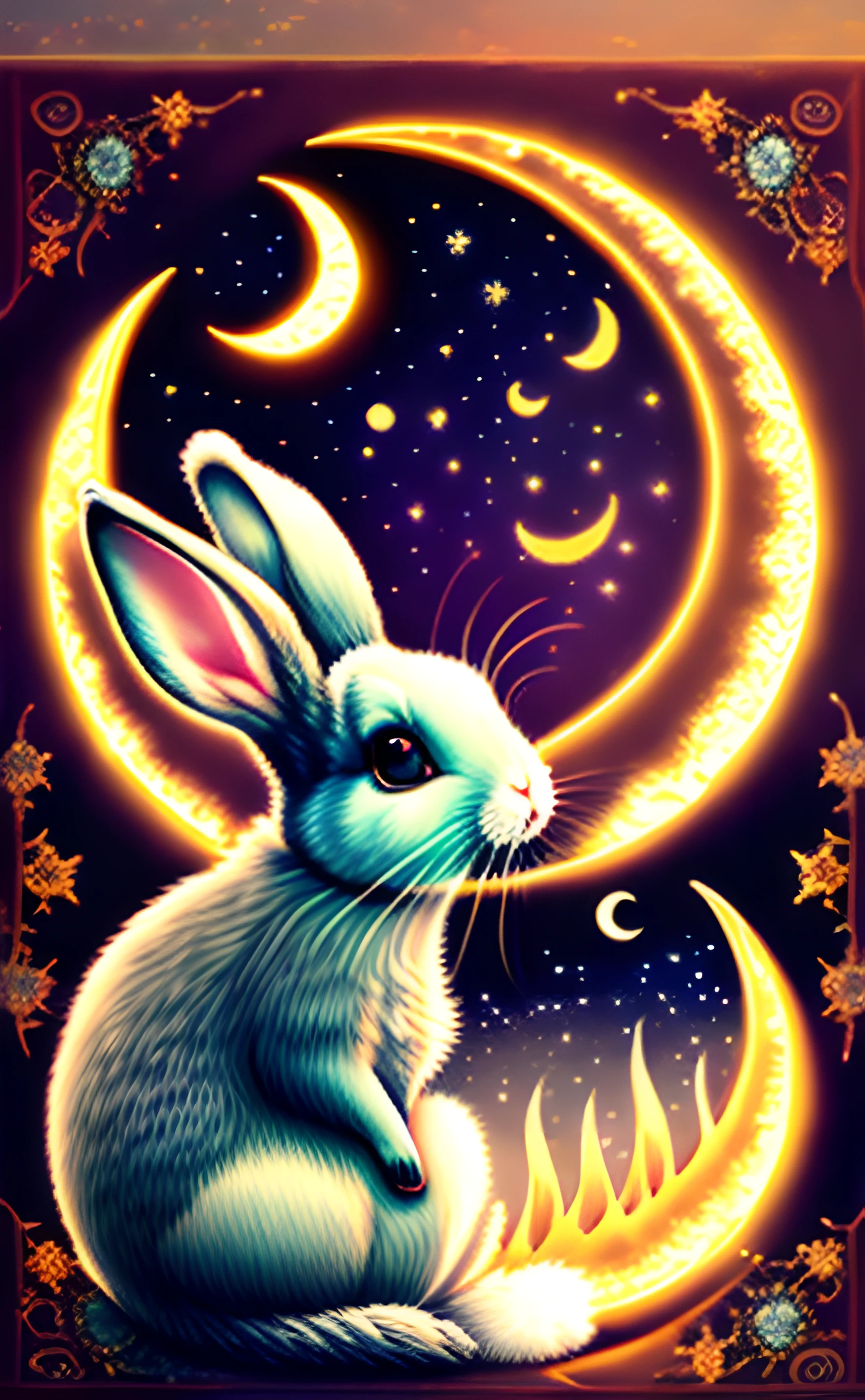 Crescent Moon (Crescent Moon)
special
"A gentle and feminine rabbit sitting under a crescent, her ears pick up the subtle sounds of nature and the whispers of other rabbits, reflecting her intuitive nature."