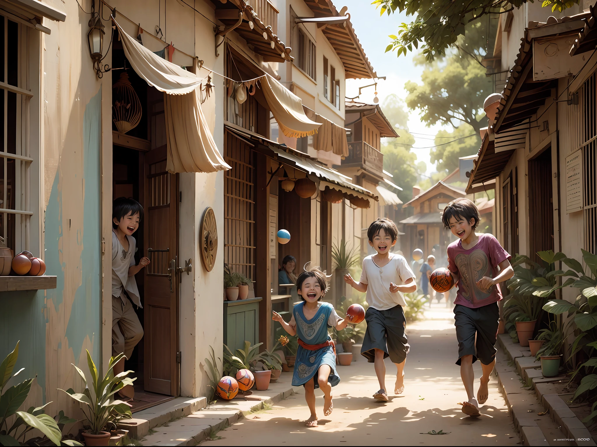 bohoai (happy boys and girls) playing with a ball