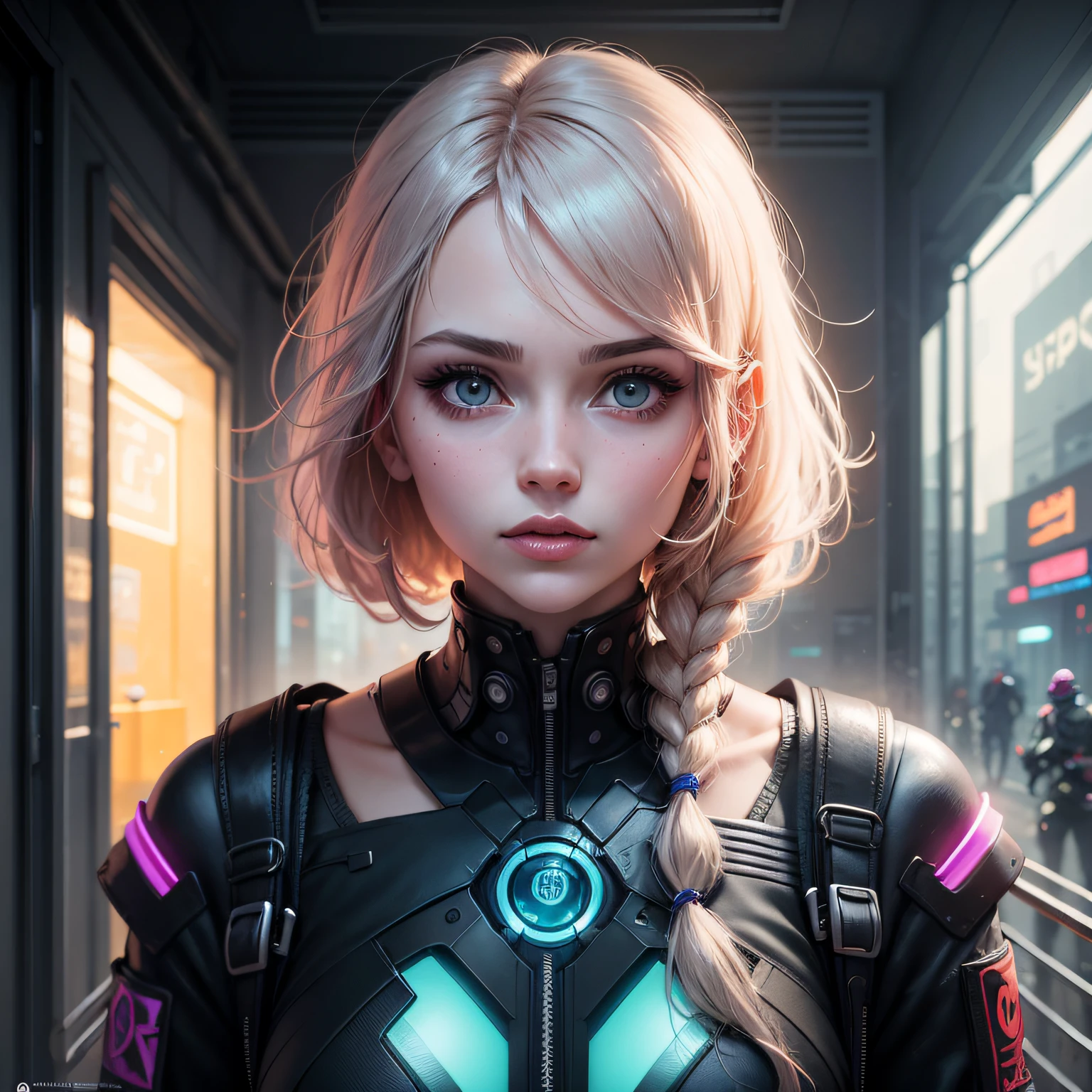 anime, rosto metade robo, futurista, cabelo loiro, Johansson Escarlate, um capacete futurista segurando um cubo, Guweiz's non-style artworks, Android Jones, RossDrew 2. 0, Cyberpunk Anime Arte Digital, Rossdraw 1. 0, Retrato de Ross, Epic portrait illustration, olhando fofo para o espectador, olhos apertados, delineado lindo --auto