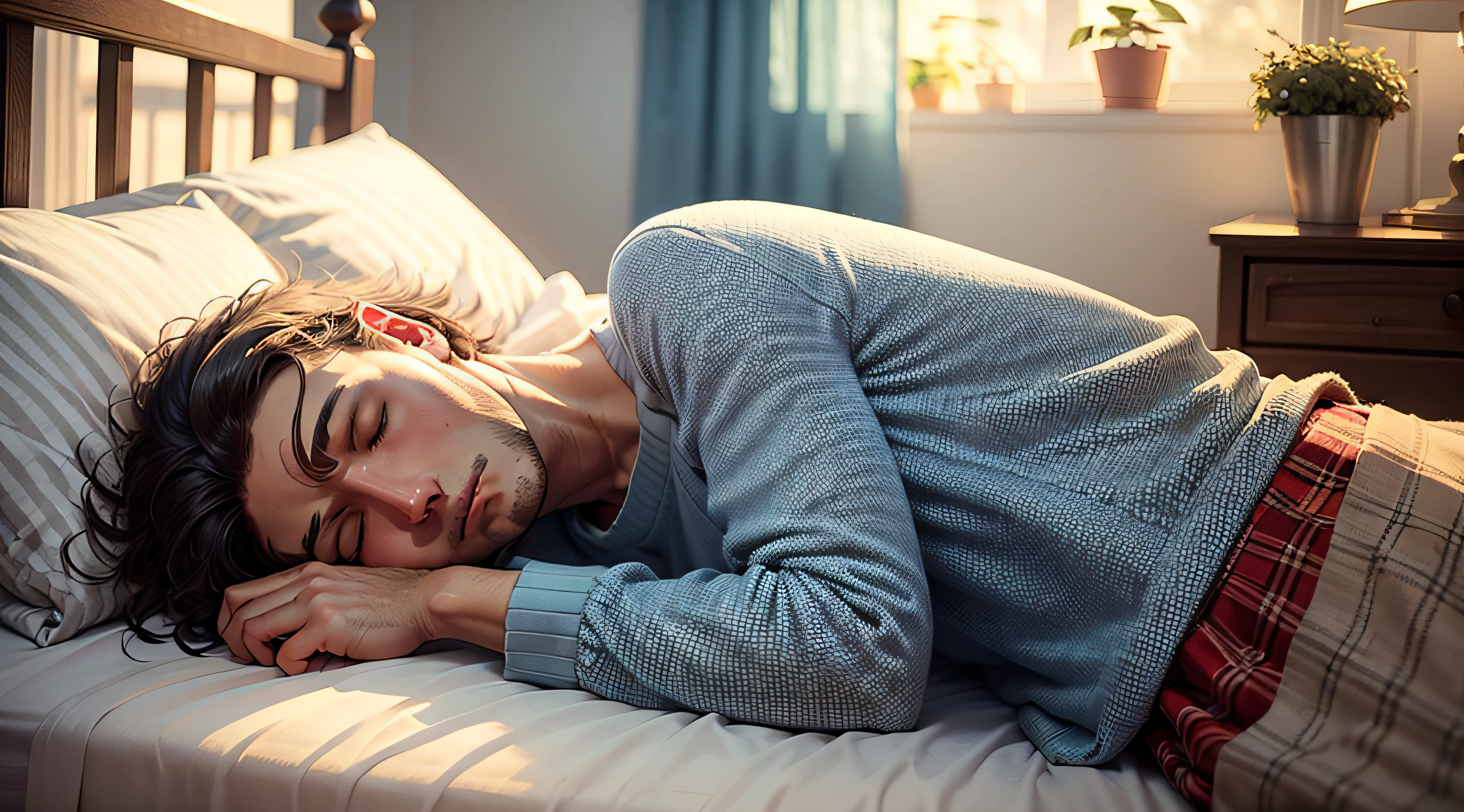 a man sleeping in his bed --auto