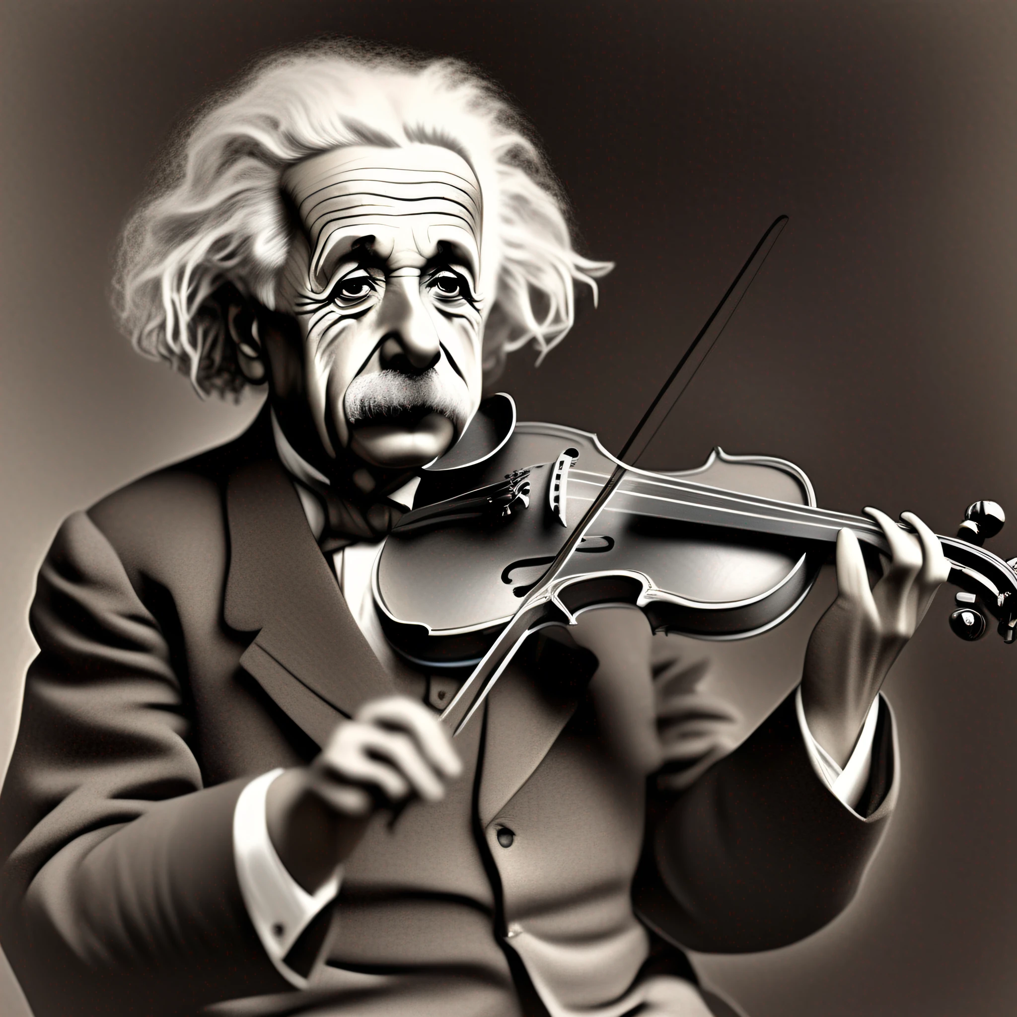 Einstein stunned with violin in his hands