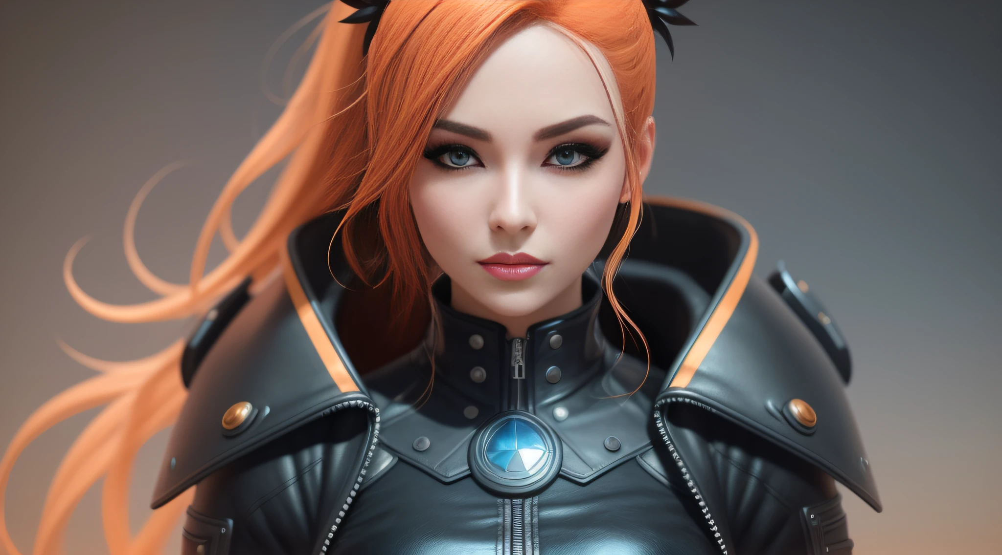 Il y a une femme aux cheveux orange portant une tenue en cuir noir, 3 D Rendu Personnage Art 8 K, cgsociety portrait, Artgerm ; Moteur Unreal 3D, Alexandra Fomina Artstation, Portrait Beautiful Sci - Fi Girl, wojtek fus, Stunning character art, Tendances sur ArtStation:3, ig model | Artgerm
