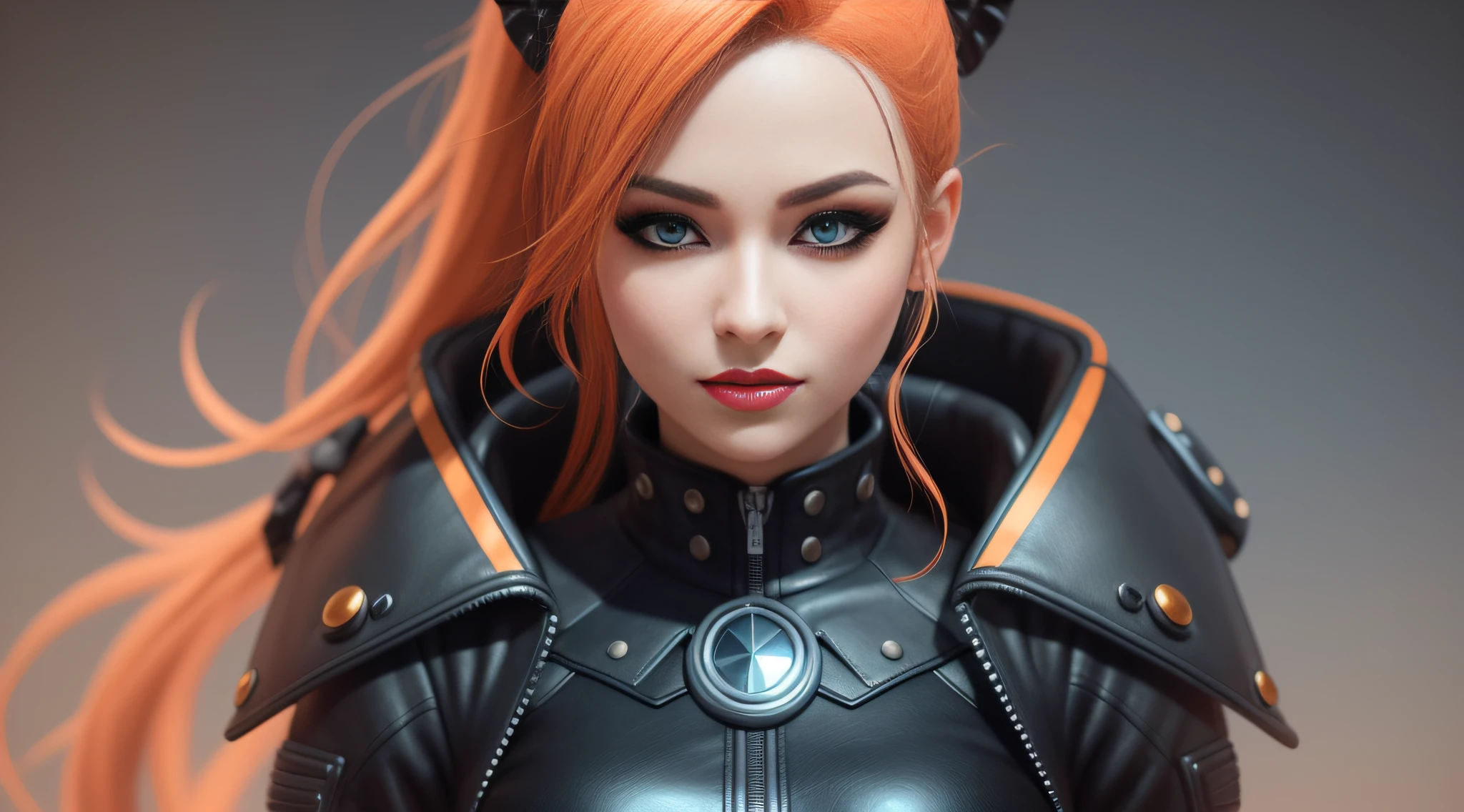 Il y a une femme aux cheveux orange, scarlet red eyes wearing a black leather outfit, 3 D Rendu Personnage Art 8 K, cgsociety portrait, Artgerm ; Moteur Unreal 3D, Alexandra Fomina Artstation, Portrait Beautiful Sci - Fi Girl, wojtek fus, Stunning character art, Tendances sur ArtStation:3, ig model | Artgerm