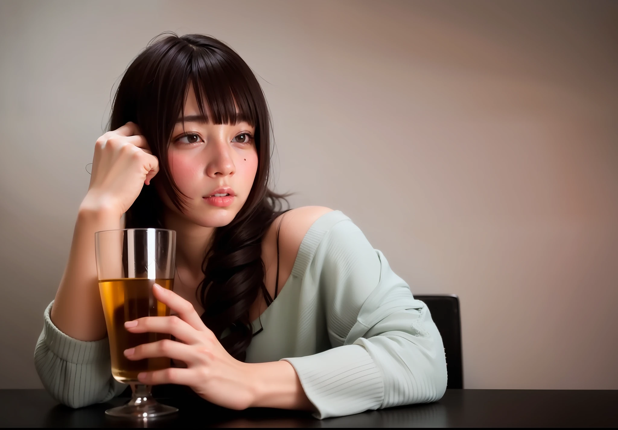 1girl, upper body, close-up, 8k, RAW photo, best quality, masterpiece,realistic, photo-realistic, sexy ,drinking