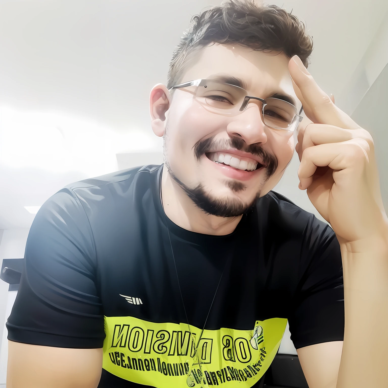 There's a man in glasses and a black shirt smiling, Carmelo Blandino, caio santos, inspired by Antônio Parreiras, david rios ferreira, inspirado em Nathan Oliveira, daniel mirante, Direction: Nandor Soldier, icaro carvalho, edu souza, Markiplier, Streamer do Twitch / Jogador Ludwig --auto
