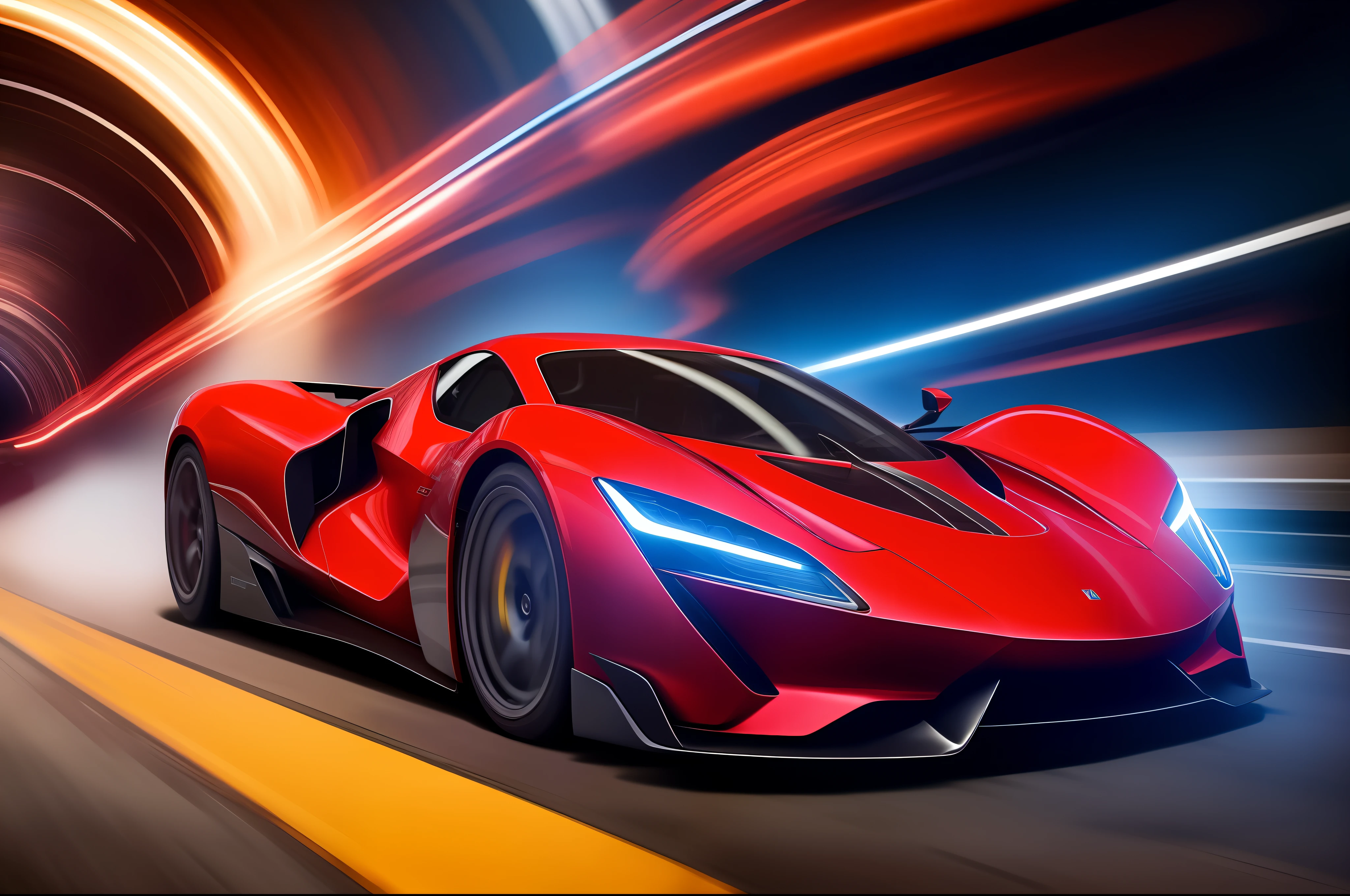 a red sports car driving through a tunnel with motion bluring, Super carro, render de Supercarroro futurista, carro esportivo, Supercarro, com linhas elegantes e um poderoso, crisp smooth lines, wallpaper mobile, papel de parede hd, papel de parede 4K, papel de parede 4k, Carro esportivo, carro esporte, vermelho vibrante 8k, vibrante e poderoso, daniel maidman octane rendering, carro esportivo