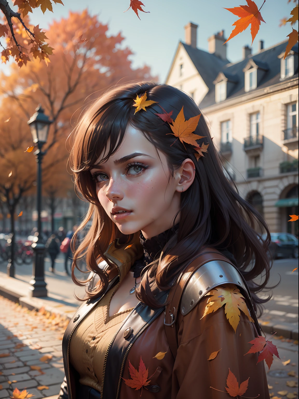Autumn full of colorful leaves in Paris, trending on artstation, sharp focus, studio photo, intricate details, highly detailed, by greg rutkowski