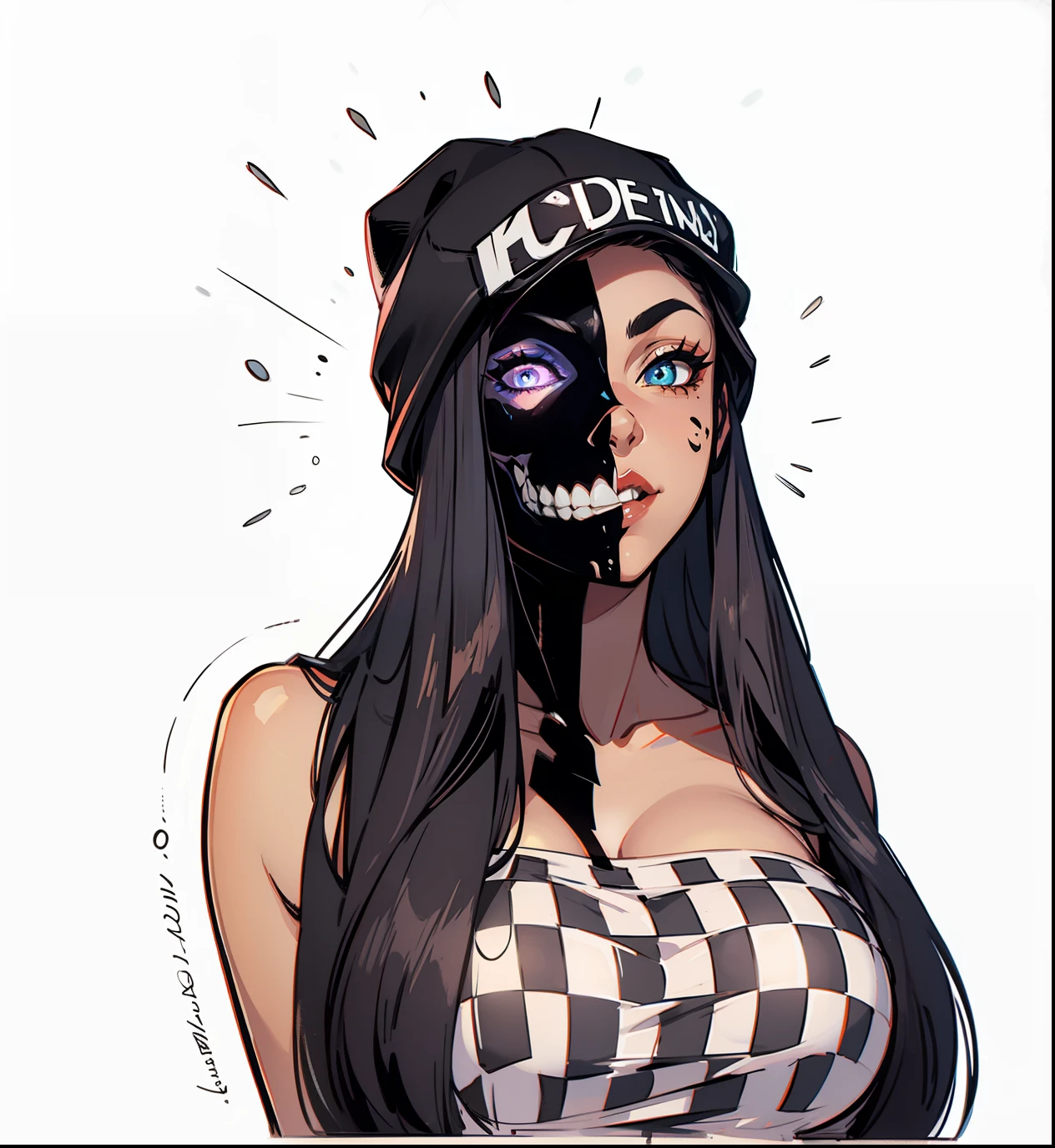 Egirl cor de pele negro caveira no rosto