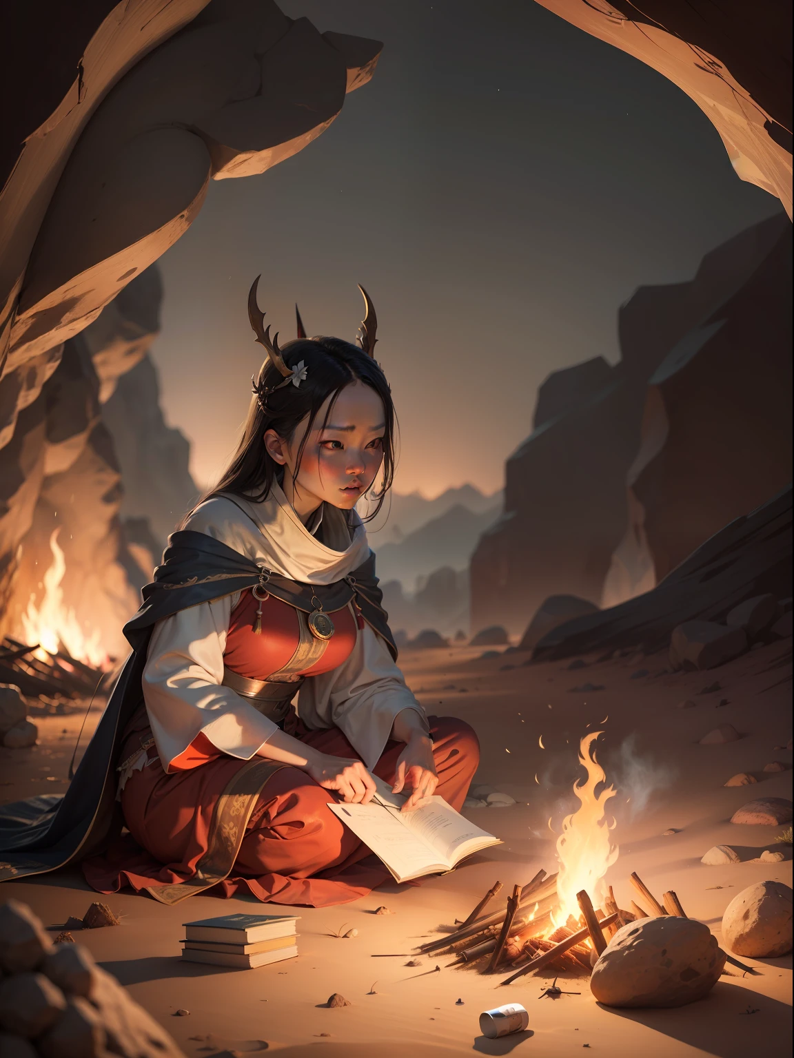night scene in the desert, cave painting, campfire, close up gaisha, magnificent, deep shadows,
night scene in the desert, cave painting, campfire, tent, gaisha, magnificent, deep shadows, Transcendent dimensions, by Albert Bierstadt, Artstation, by Kim Tschang Yeul, by Ko Young Hoon, Cartographic, First-Person, Moody Lighting, Beautiful Lighting