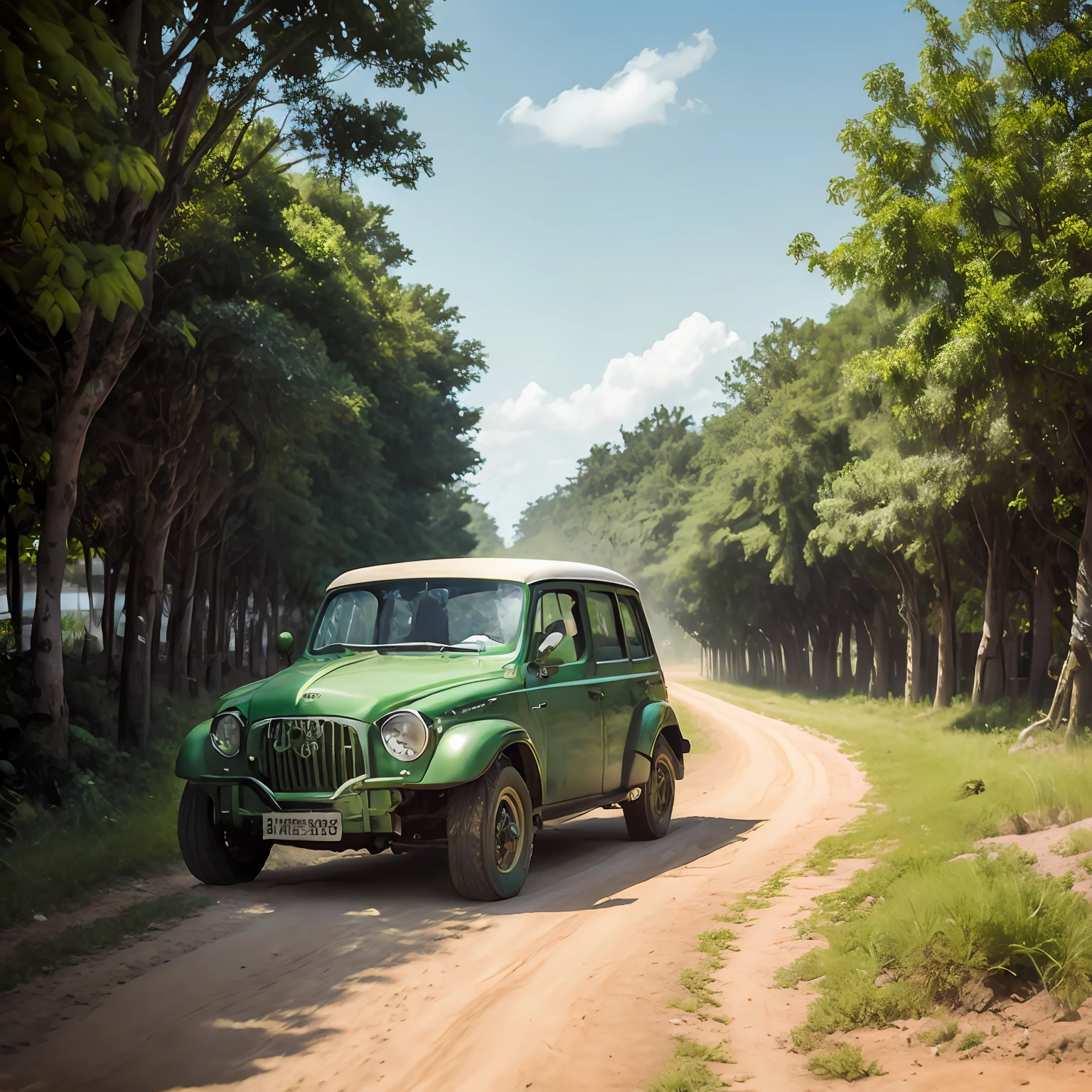 There's a black car driving down a dirt road, Direction: Dietmar Damerau, Direction: Etienne Delessert, vehicle photography, Direction: Fernando Gerassi, Direction: Robert Brackman, Direction: Jakob Gauermann, um tiro largo e cheio, Direction: Felipe Seade, crisp smooth lines, ( visualmente deslumbrante, Malika Favre, Direction: Simon Marmion