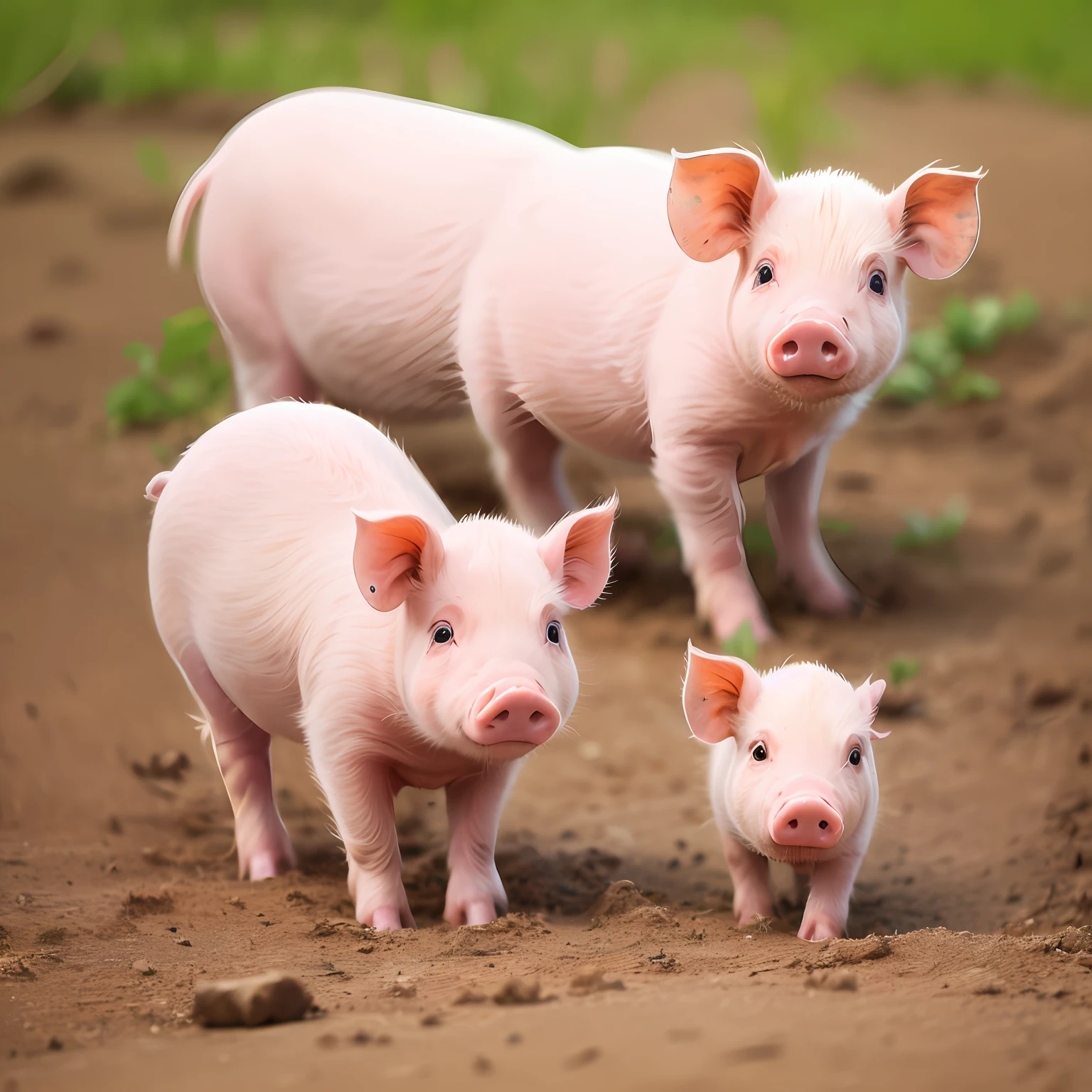 Create images of several pigs feeding on a farm --auto