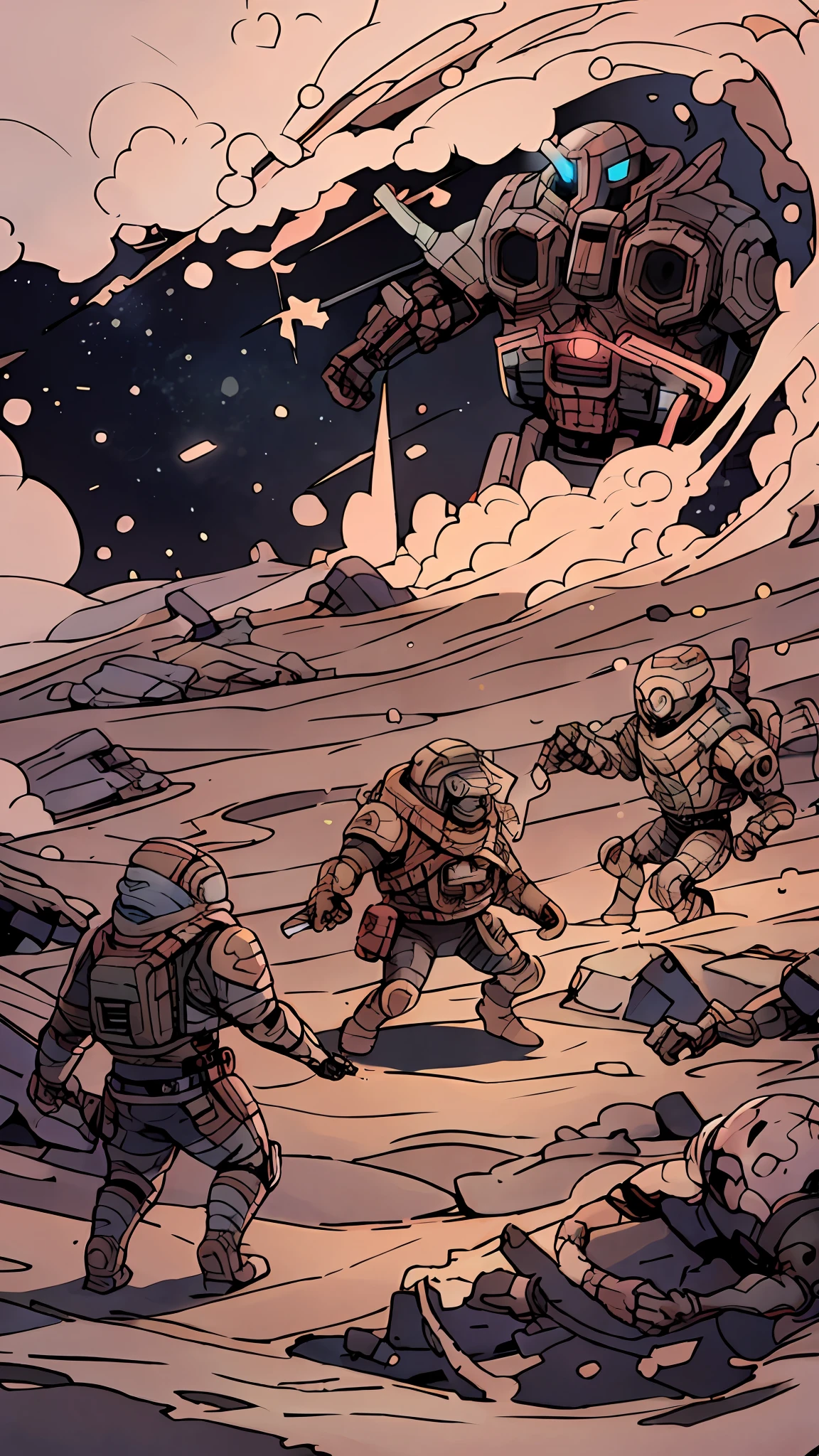Space soldier, damaged armor, barren planet, dusty, skeletons, Deep Sky Derelicts