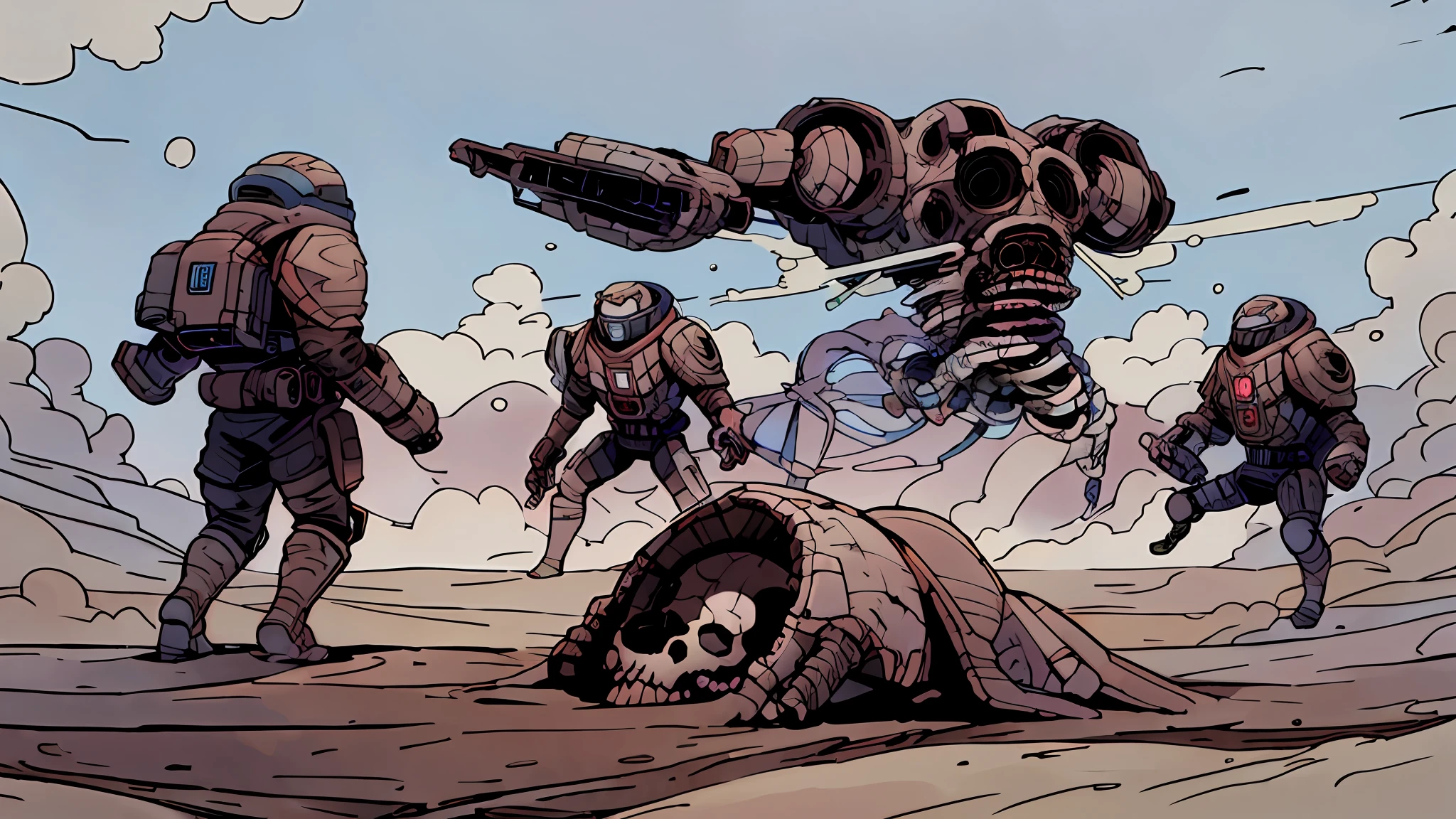 Space soldiers, damaged armor, barren planet, dusty, skeletons, Deep Sky Derelicts