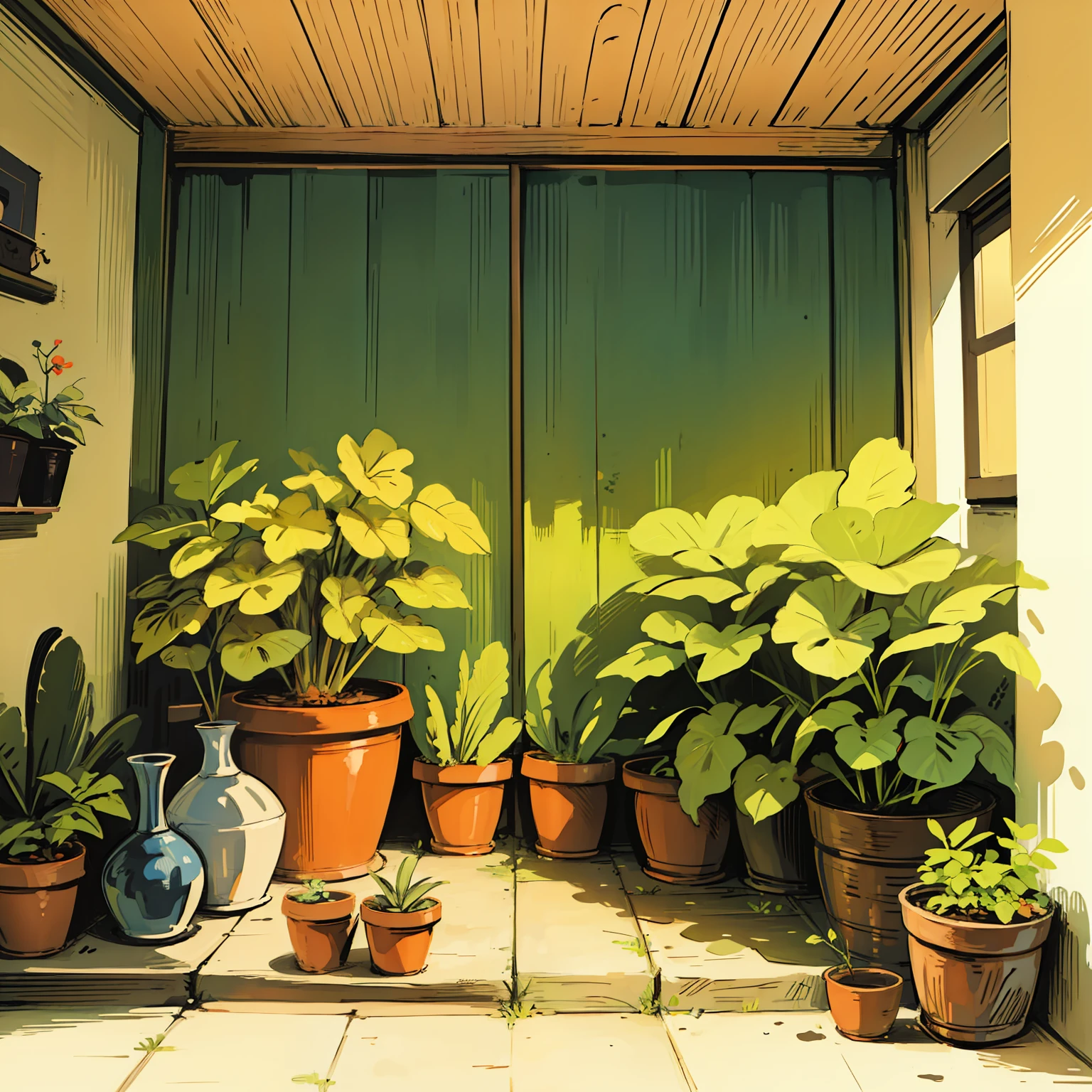 Estufa de plantas de maconha, ilustration, colorida, muitas plantas --auto