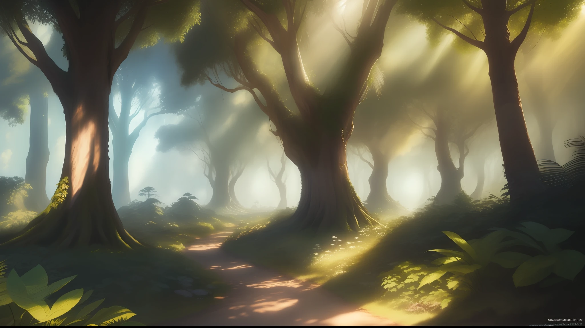 paisagem escura, sombria, dust smoke. arvores secas, imagem vista de longe. desenho animado, anime .